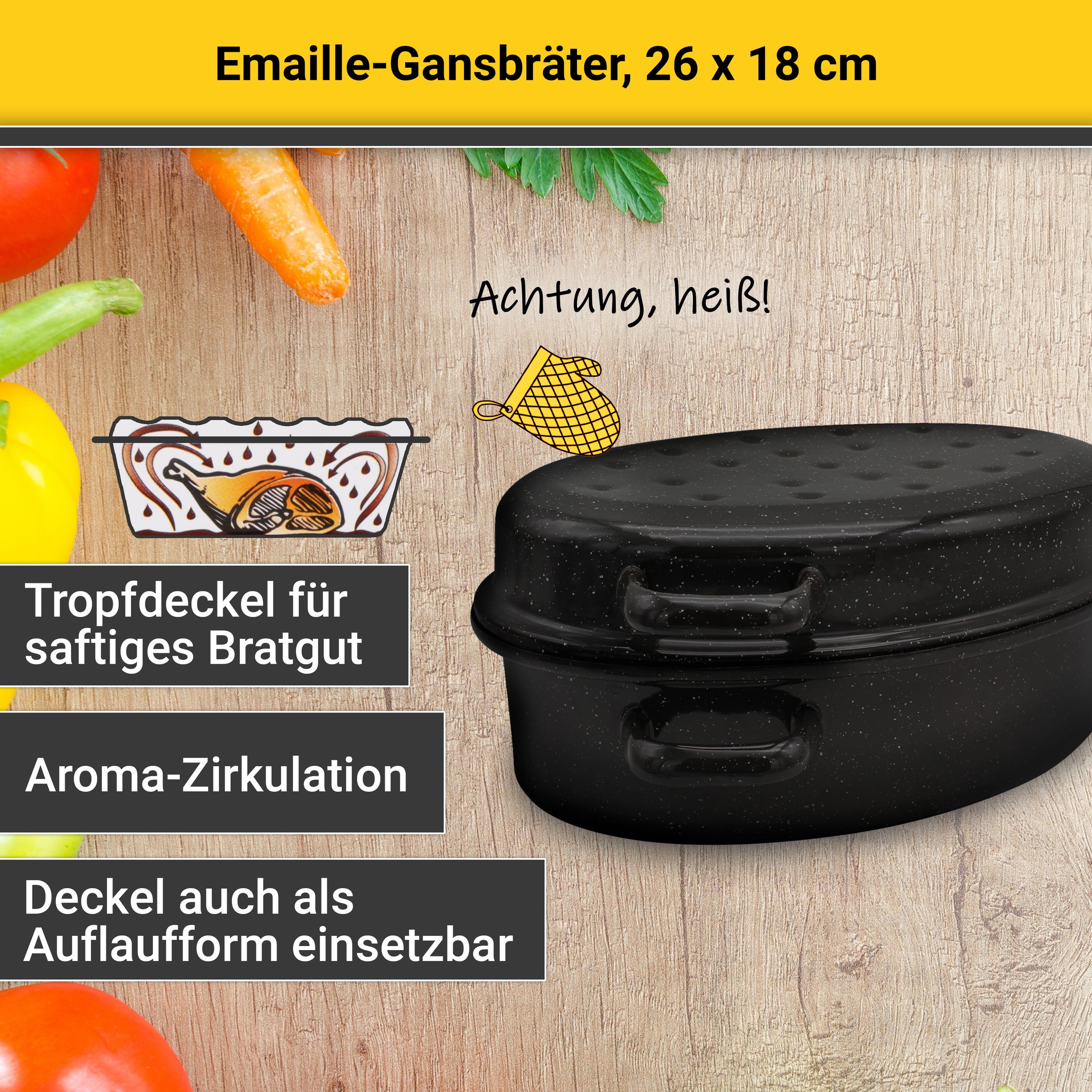 Krüger Bräter »Emaille Gansbräter, gesprenkelt mit Tropfdeckel, 26 x 18 x 7,5 cm« 1 tlg. Emaille