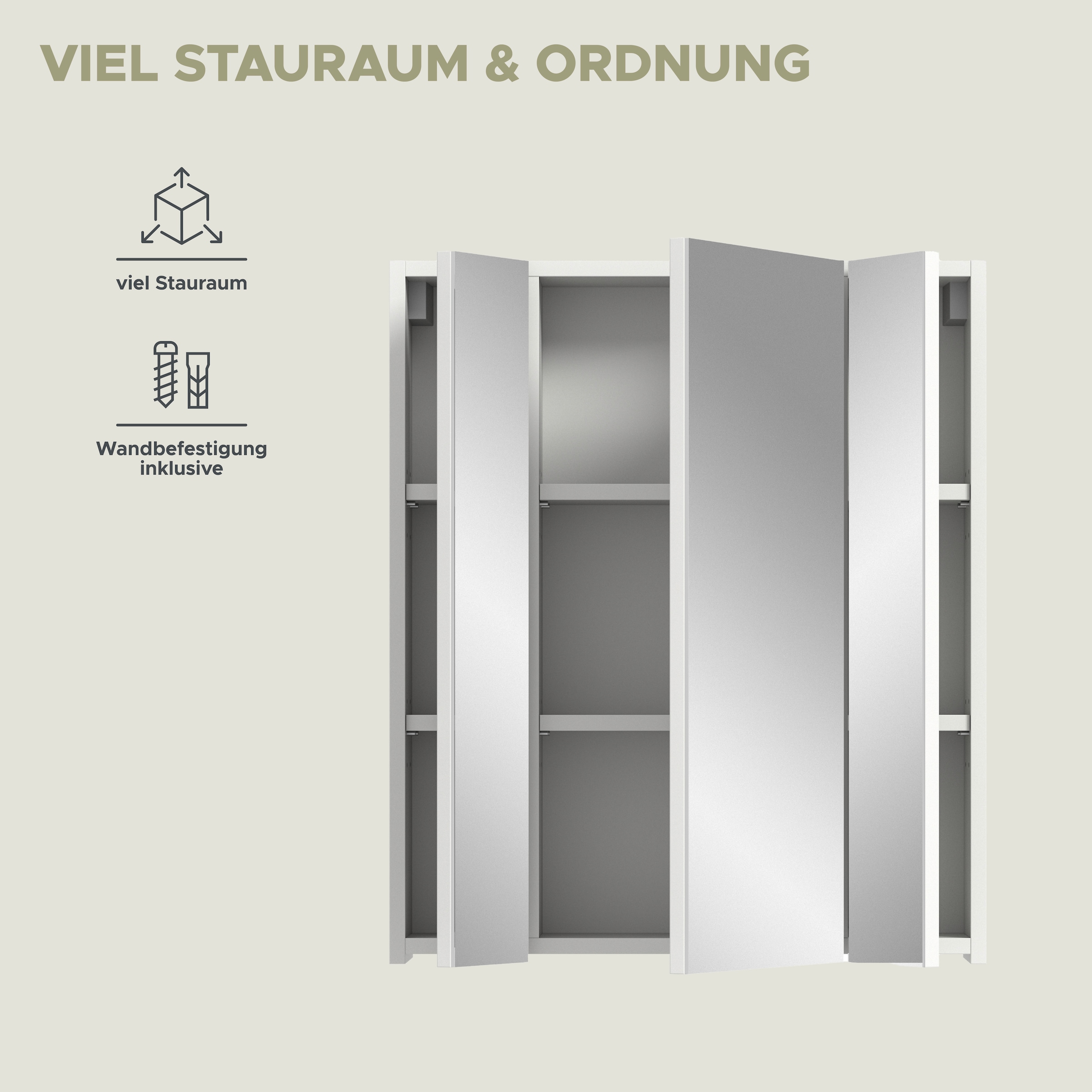 INOSIGN Badezimmerspiegelschrank »Malmö, Breite 60 cm, 3 Spiegeltüren, 9 Fächer, 6 Einlegeböden«, in verschiedenen Farben erhältlich, Badmöbel, Spiegel, Badschrank, Bad