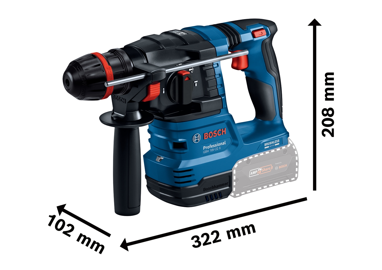 Bosch Professional Akku-Bohrhammer »GBH 18V-22 X«, (Set), mit ONECHUCK, inkl. 2 Akkus und Ladegerät