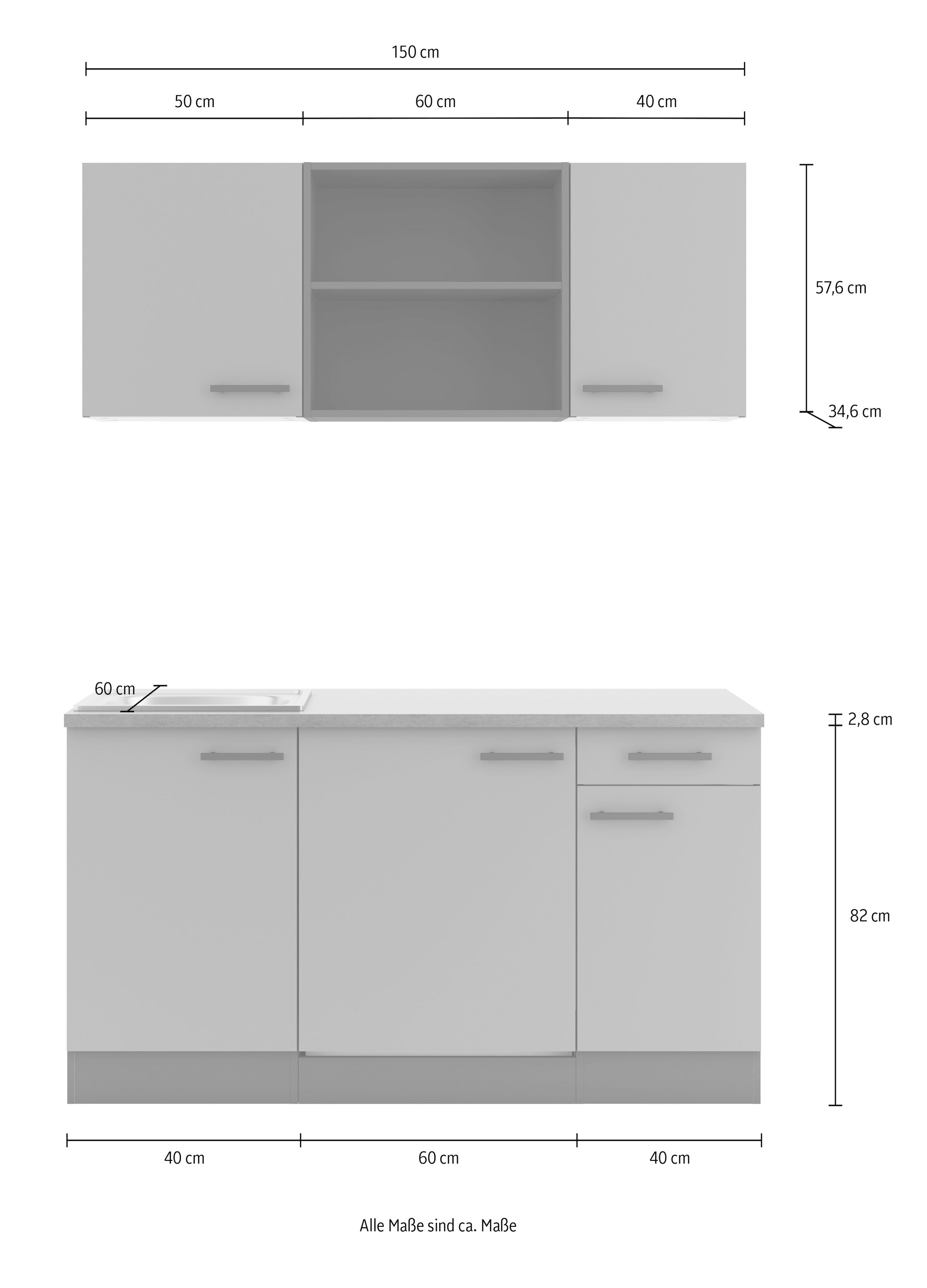 OPTIFIT Pantryküche »Palma«, Breite 150 cm, wahlweise mit Unterbaukühlschrank oder Kochfeld