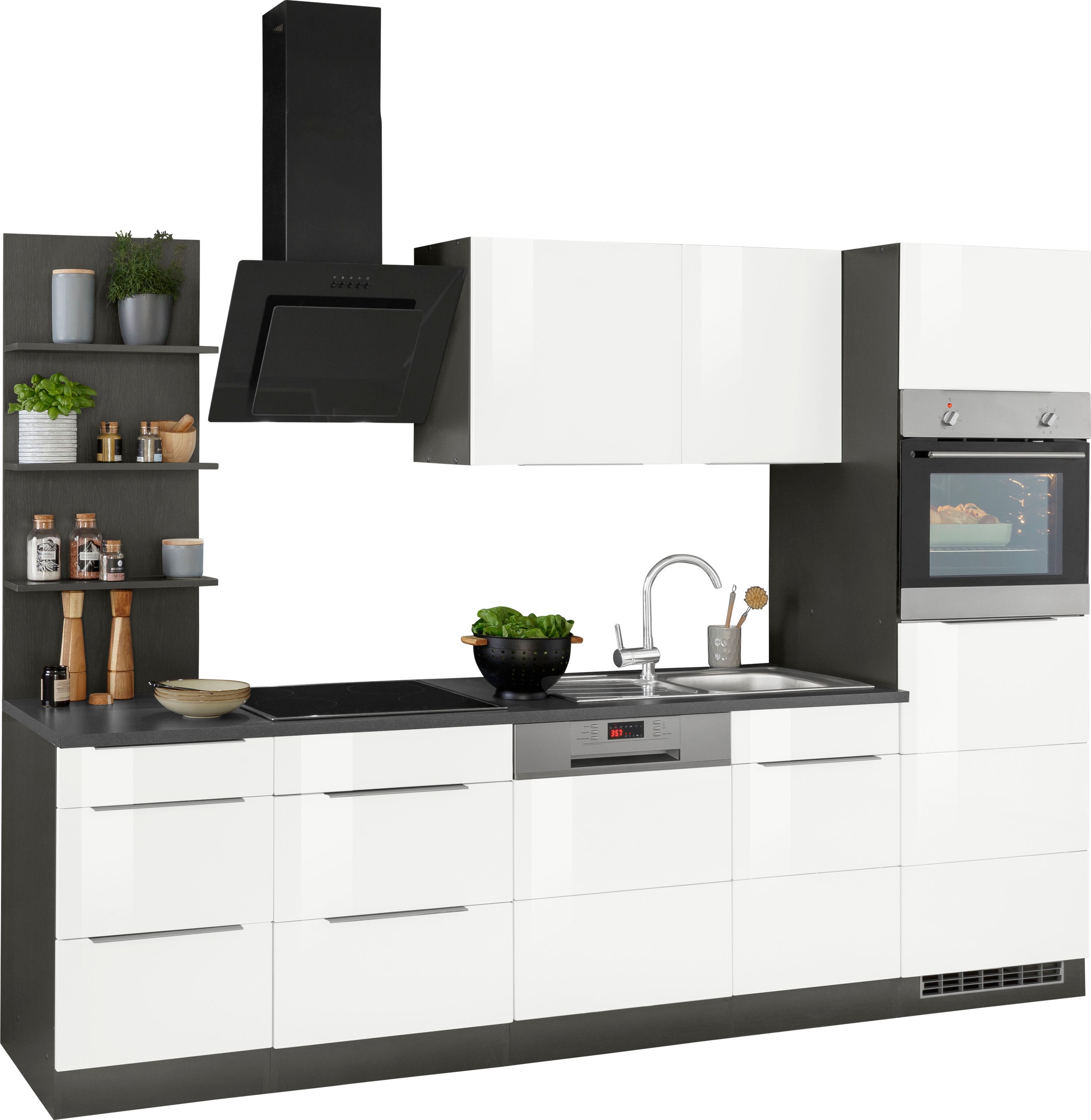 KOCHSTATION Küchenzeile »KS-Brindisi Breite 280 cm«, wahlweise mit E-Geräten und Induktion, mit MDF-Fronten und Regal