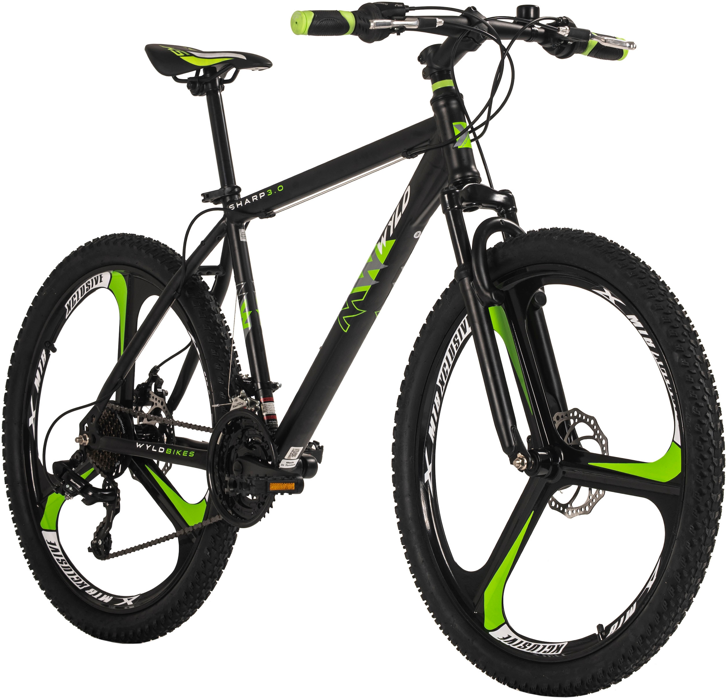 WYLD Mountainbike »Mountainbike Hardtail 26'' Sharp Schwarz-Grün 21 Gänge RH 46 bzw. 51cm«, 21 Gang, Kettenschaltung