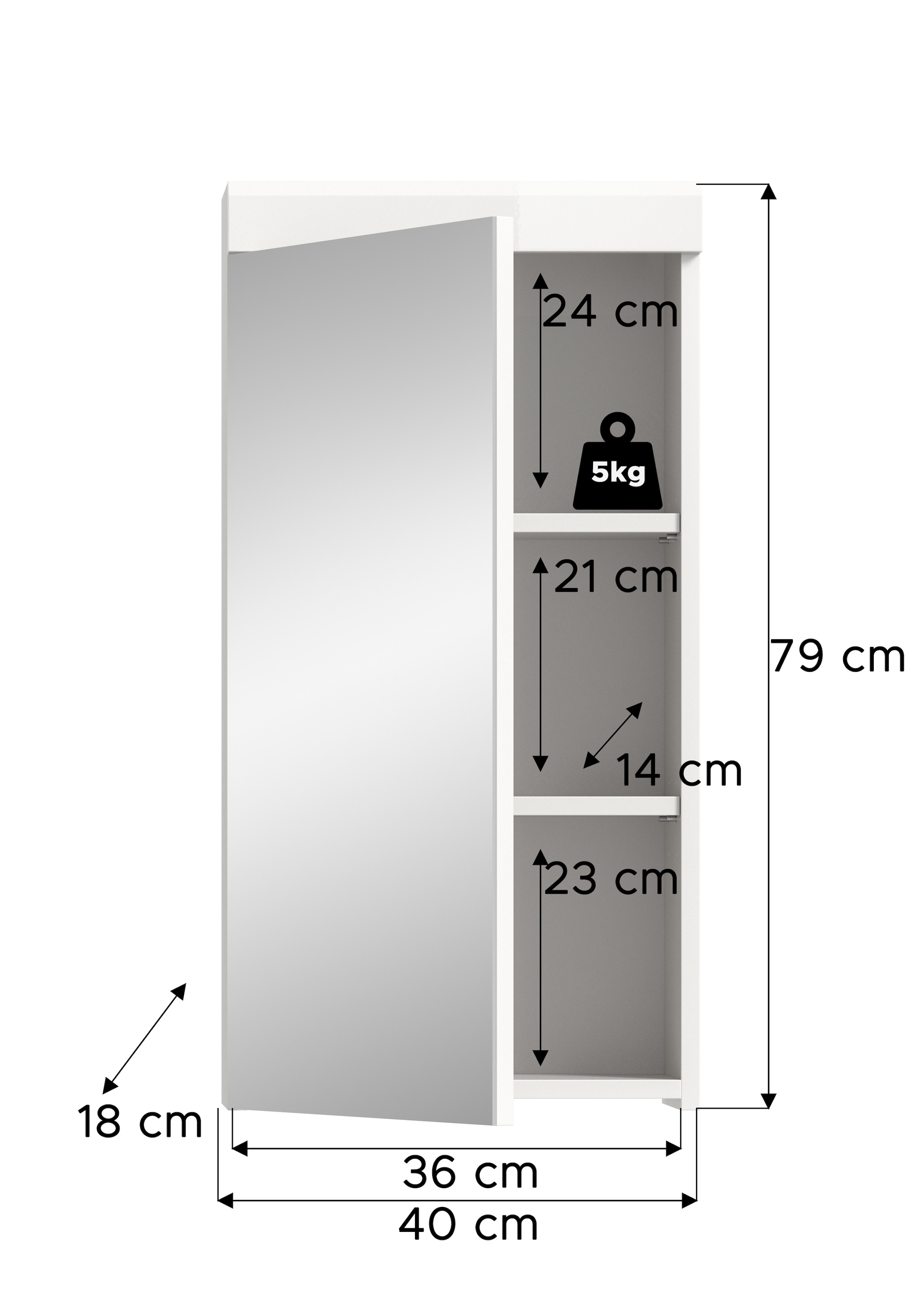welltime Badezimmerspiegelschrank »SIENA, Breite 40 cm, 1 Spiegeltür, 2 Einlegeböden, 3 Fächer« Badmöbel, Badschrank, Schrank, Bad, Spiegel, Hängespiegel, Badspiegel