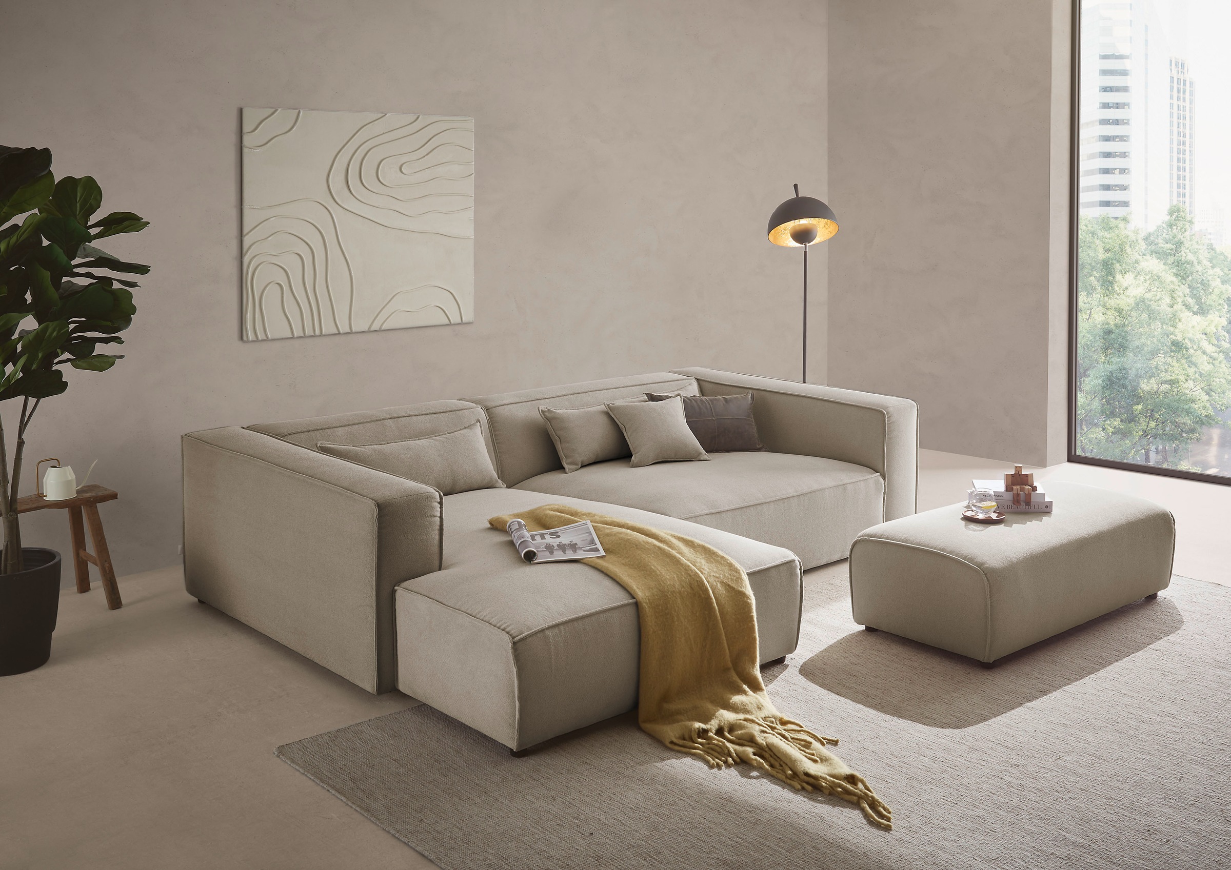LeGer Home by Lena Gercke Polsterecke »PIARA XXL, L-Form mit Schlaffunktion, Big-Sofa in Cord o. Leinenoptik«, Hocker stellbar zum Schlafsofa (Krokodilverbinder), tiefe Sitzfläche