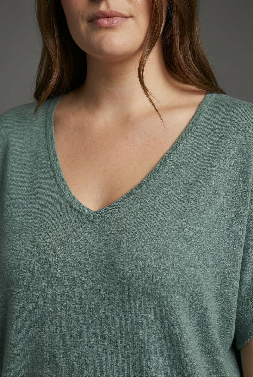 Laura Scott CURVE V-Ausschnitt-Pullover sommerlicher Feinstrick mit figurschmeichelnder Passform