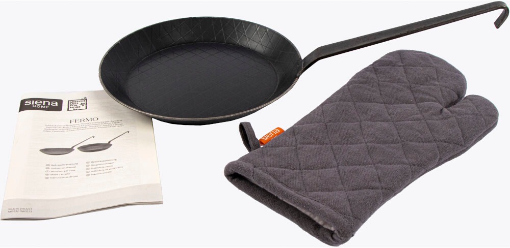 Siena Home Bratpfanne »Fermo«, Gusseisen, (Set, 2 tlg.), schmiedeeisern, flach, Induktion, mit Topfhandschuh