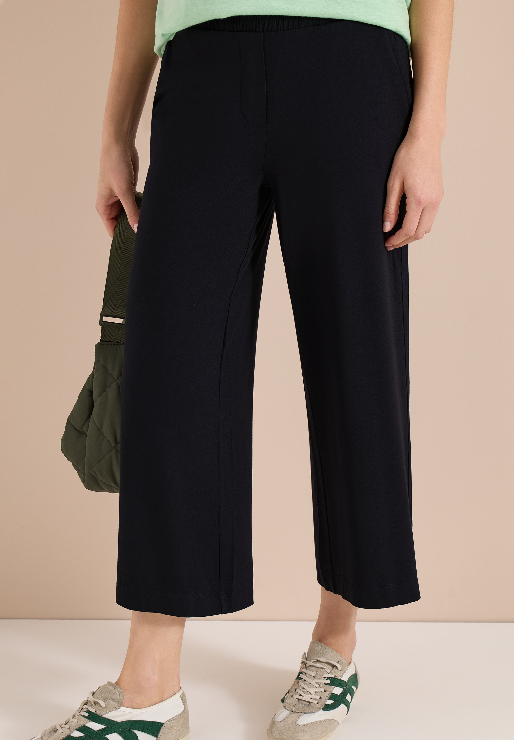 Cecil Jerseyhose  mit elastischem Schlupfbund, High-Waist, Wide Leg