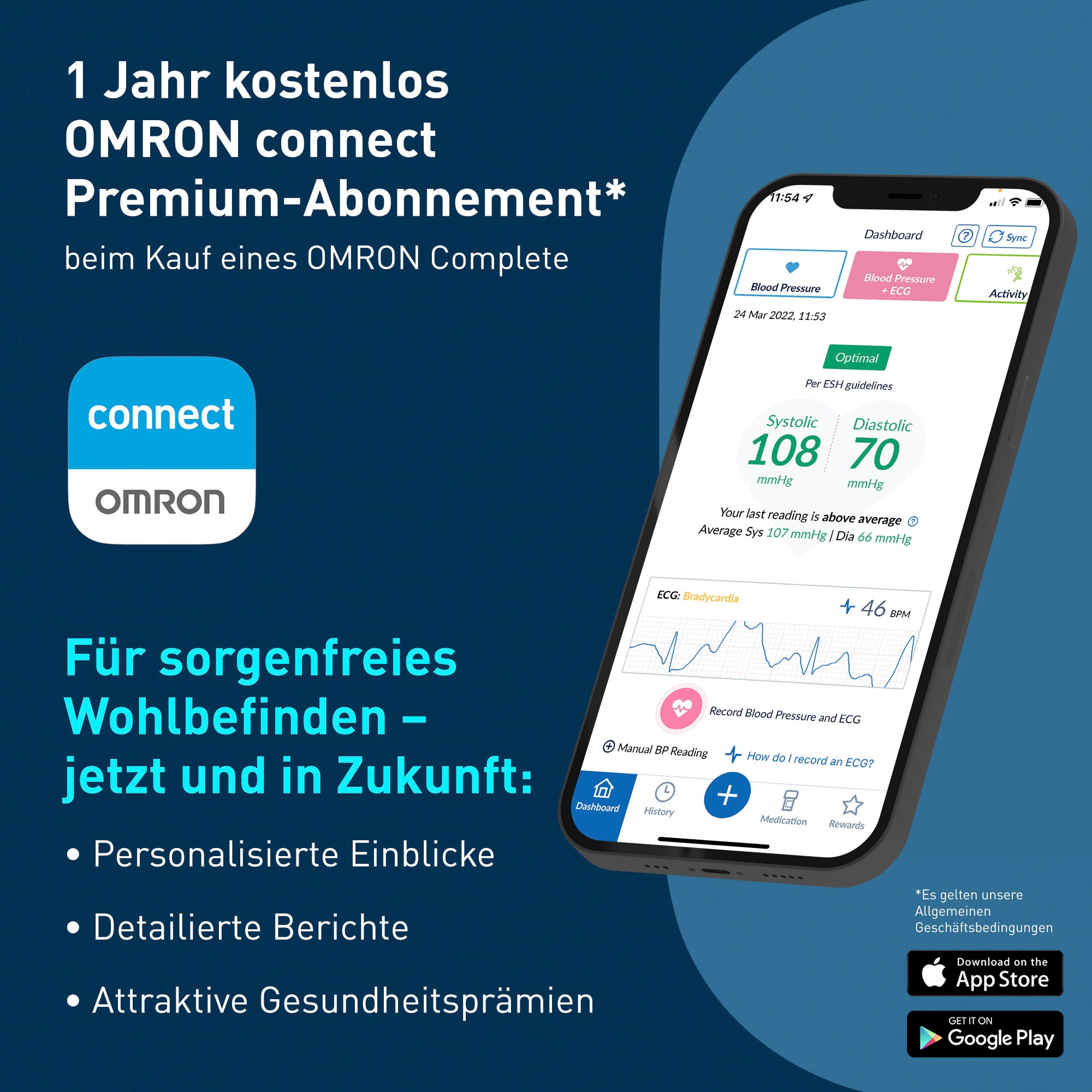 Omron Blutdruckmessgerät »Complete smartes Blutdruck- & EKG-Messgerät«, JETZT mit 1 Jahr OMRON connect Premium Abonnement GRATIS