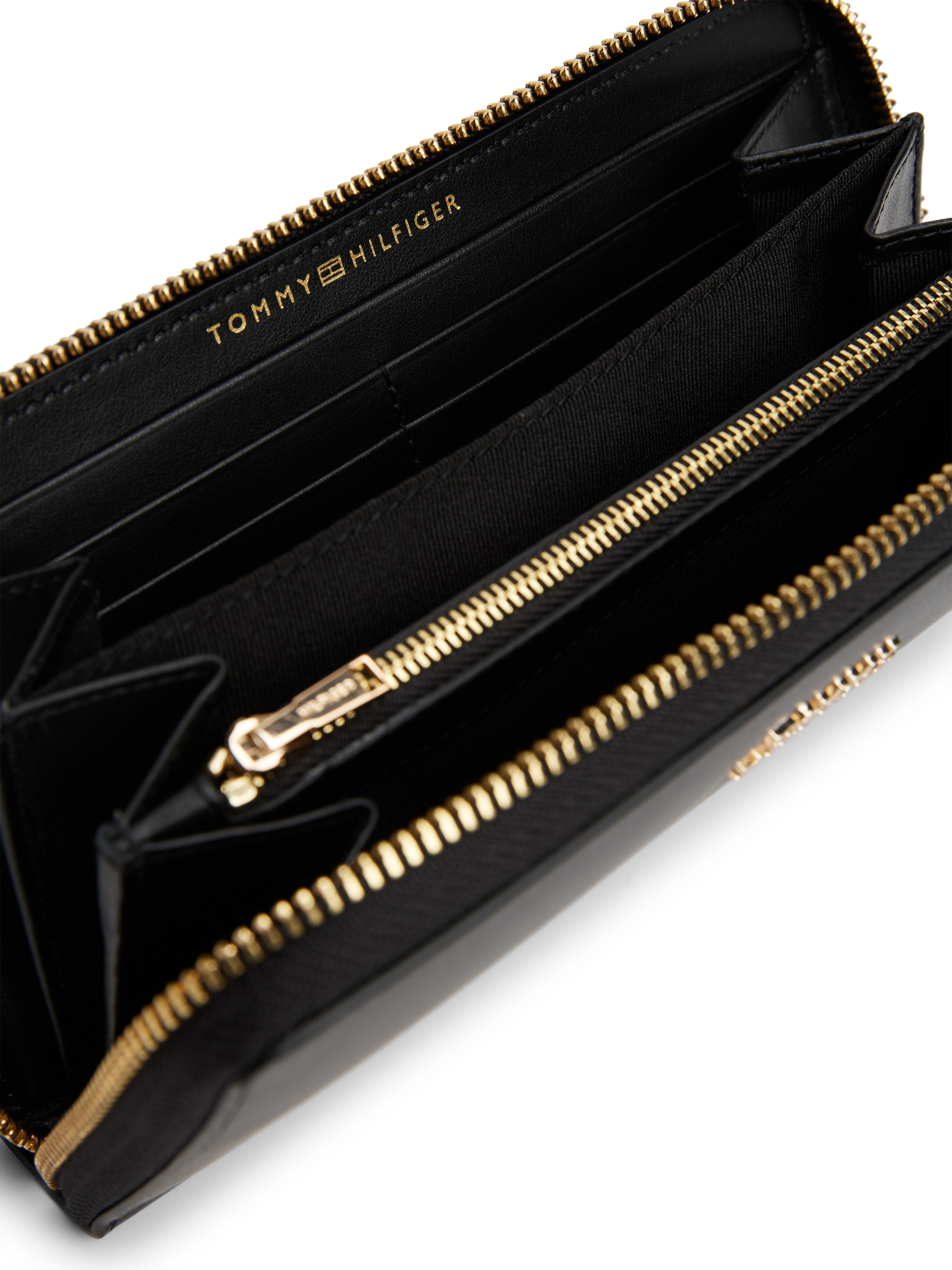 Tommy Hilfiger Geldbörse »TH LEATHER SLG LRG ZA«, Damen Geldbeutel, Portemonnaie mit goldfarbenem Logoschriftzug