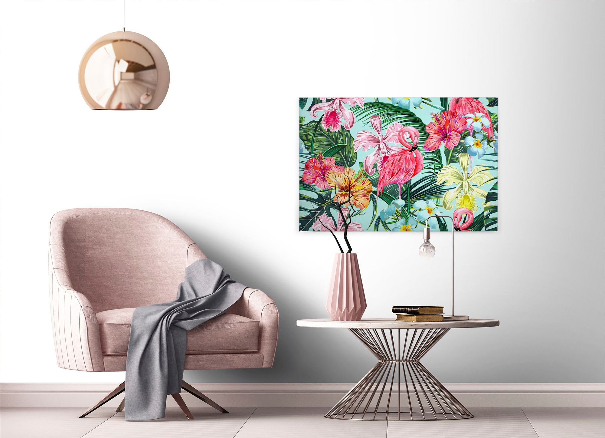 A.S. Création Leinwandbild »Flamingo Art«, Kunst-Blumen-Kinder, (1 St.), Dschungel Keilrahmen Flamingo Exotisch Hawaii Leinwand-Bild Wohnzimmer