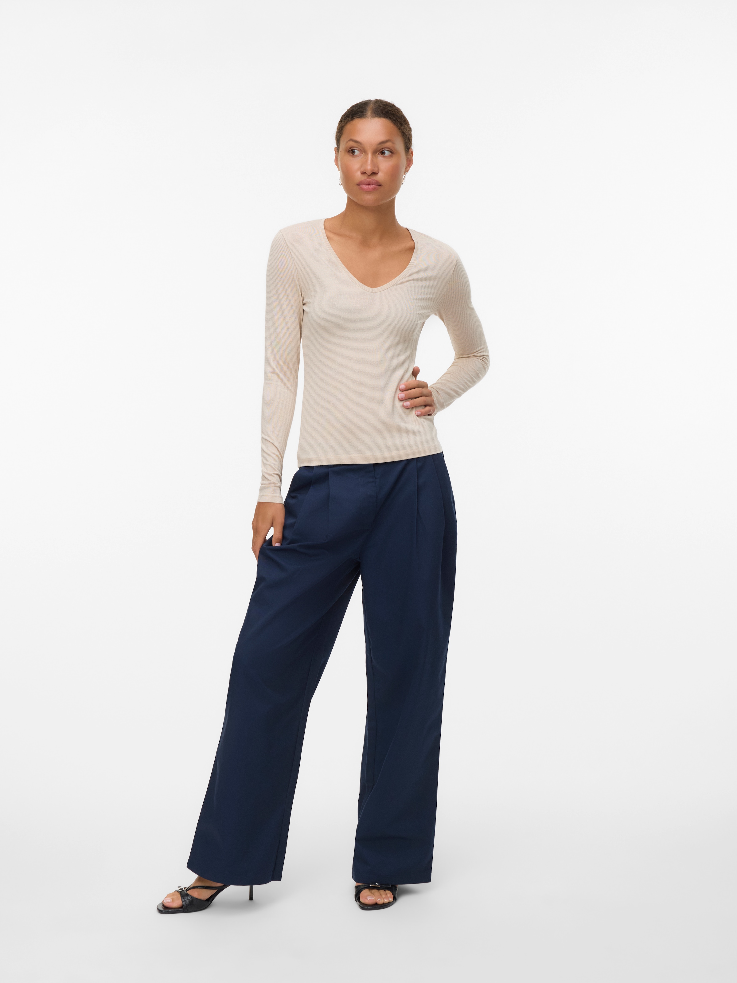 Vero Moda Langarmshirt »VMLAVA GLITTER LS V-NECK TOP STRIPE NOOS«