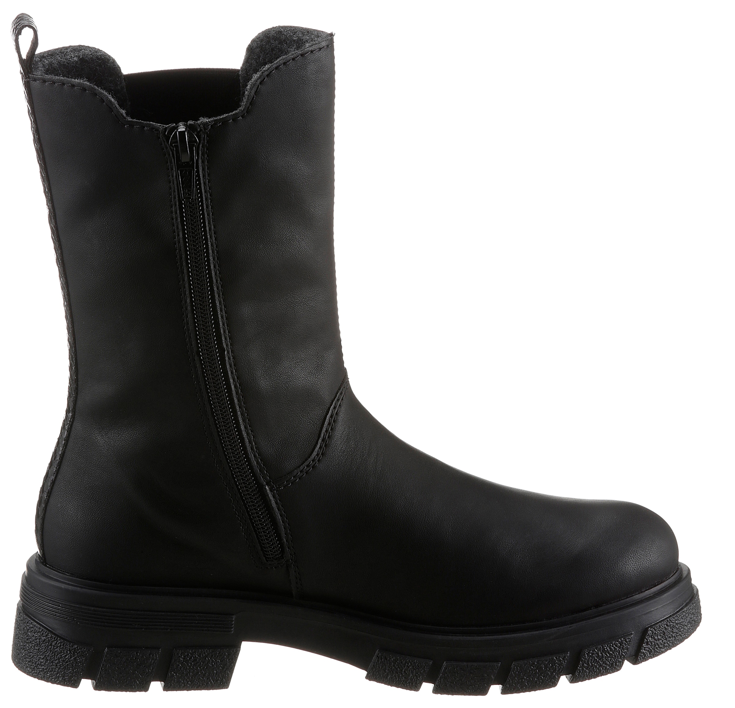 Rieker Chelseaboots, Stiefelette, Blockabsatz, Boots mit breitem Stretcheinsatz