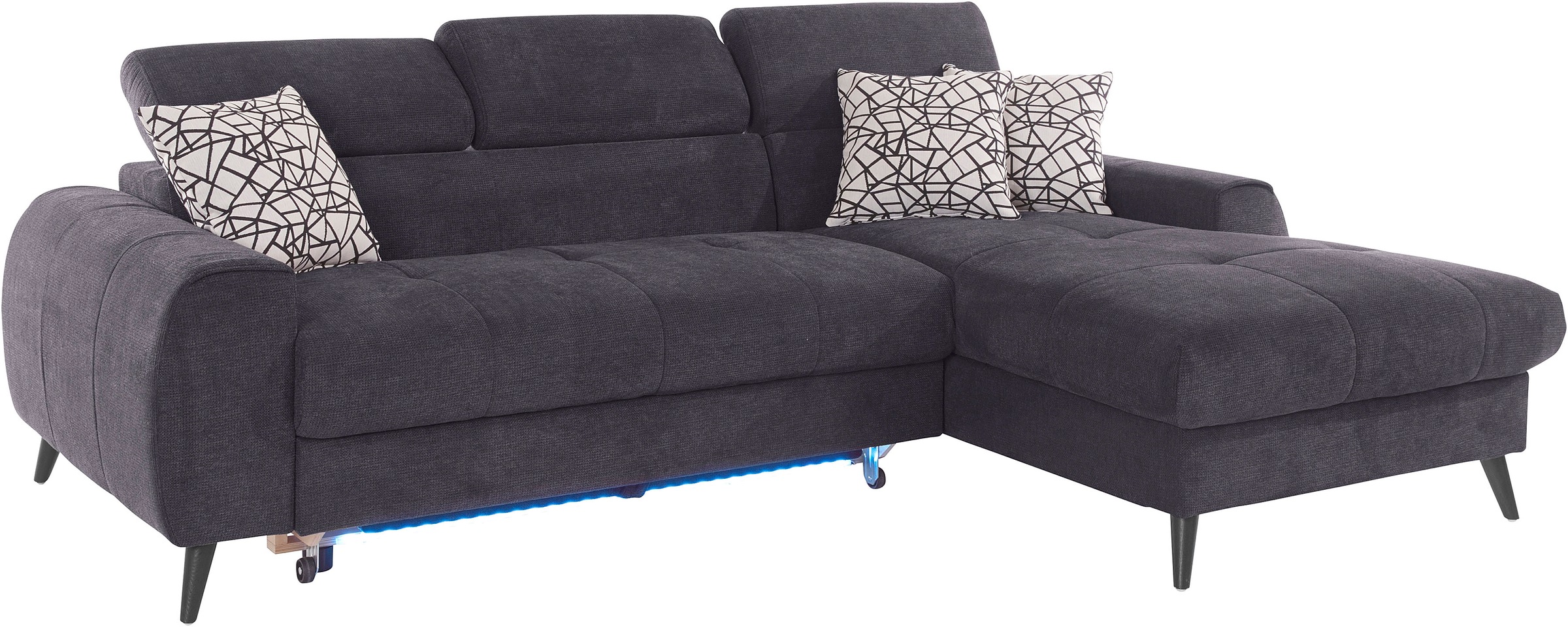 COTTA Ecksofa »Mia L-Form mit 3 Zierkissen«, wahlweise mit Bettfunktion, Bettkasten, Beleuchtung & Wireless-Charger