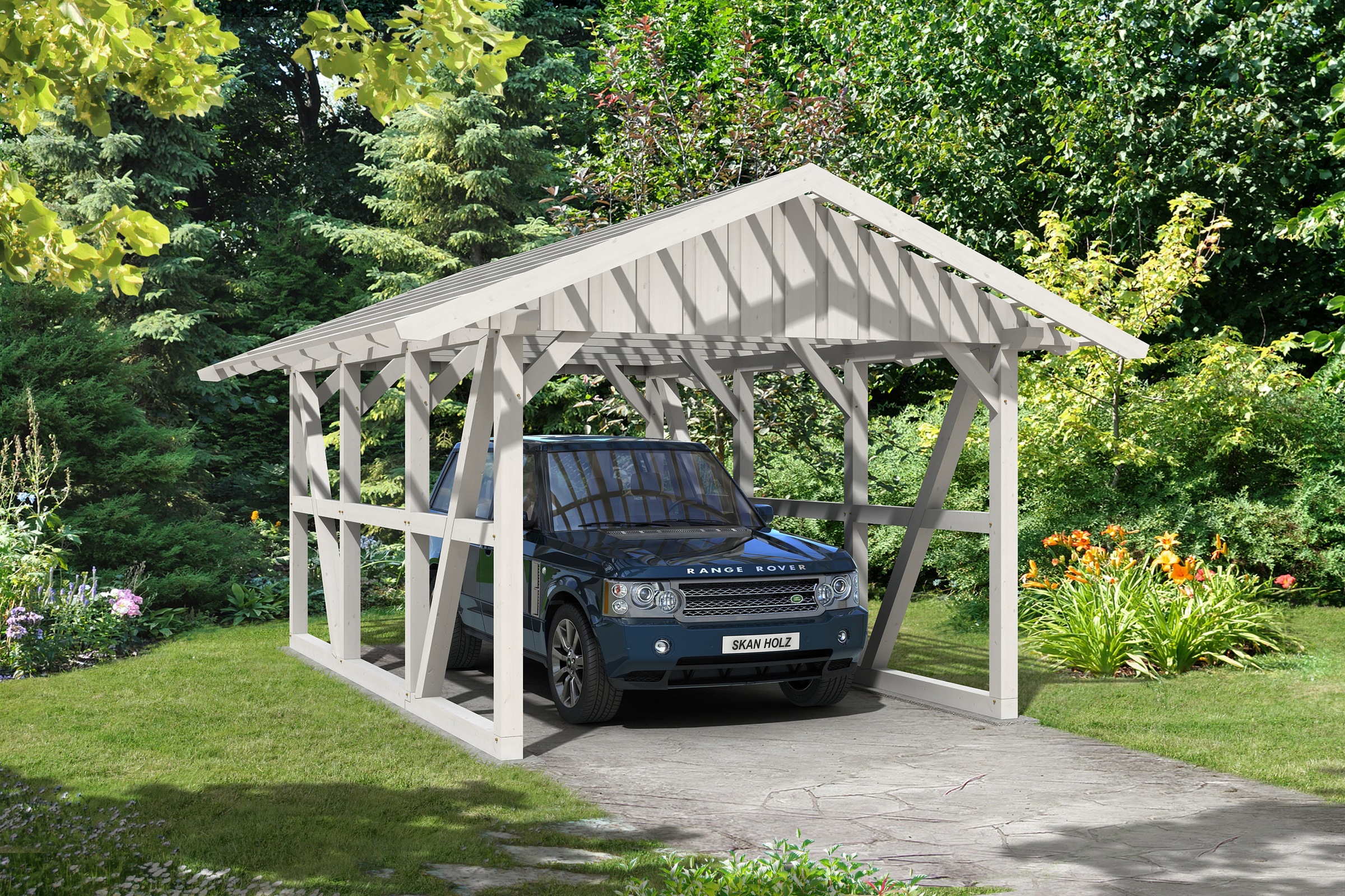 Skanholz Einzelcarport »Schwarzwald«, 300 cm, Weiß, mit Dachlattung