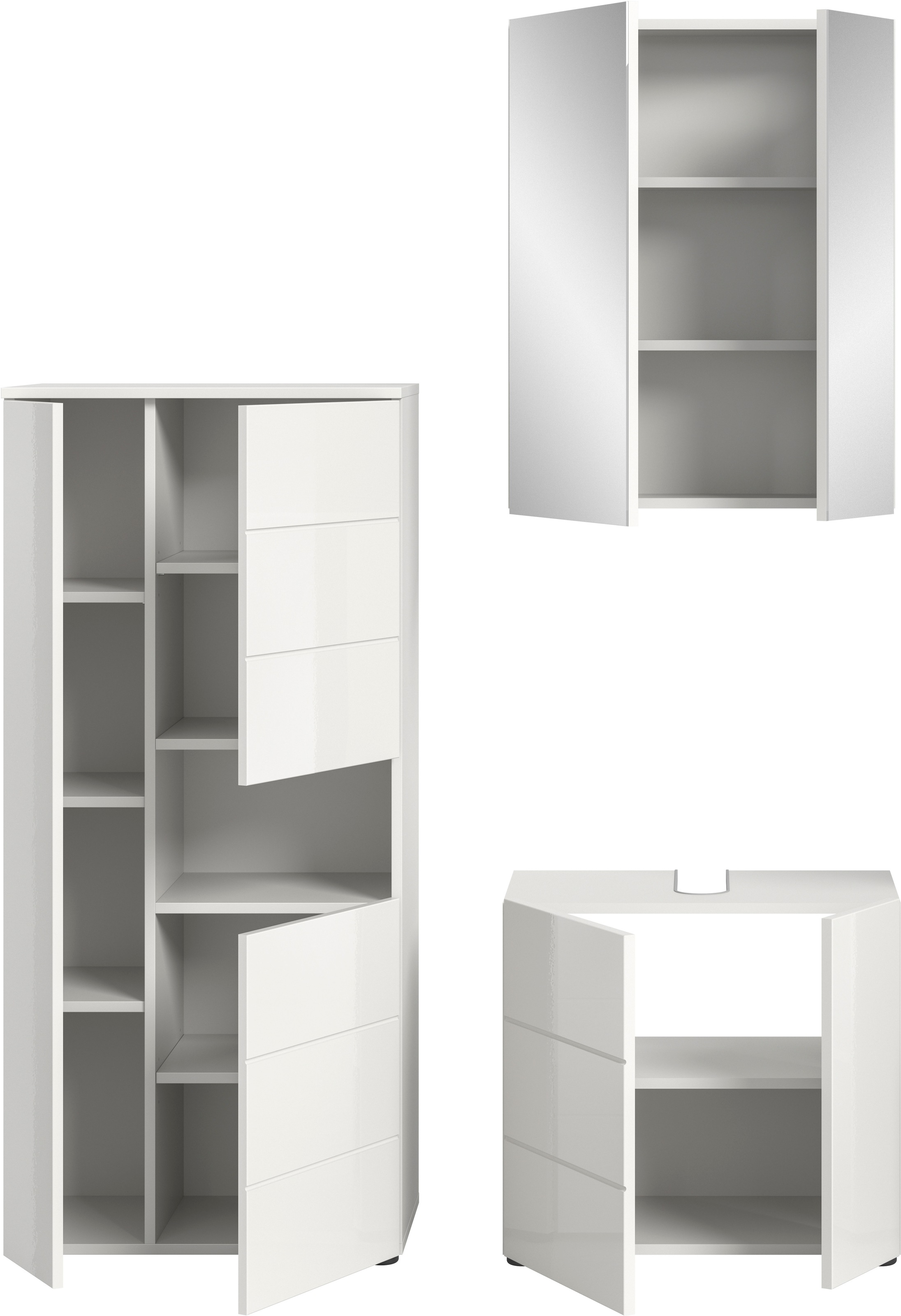 welltime Badmöbel-Set »Biel, Höhe 190 cm, Midischrank, Unterschrank, Spiegelschrank«, (3 St.), Bad Set, modernes Design, Hochschrank, Unterschrank, Spiegel