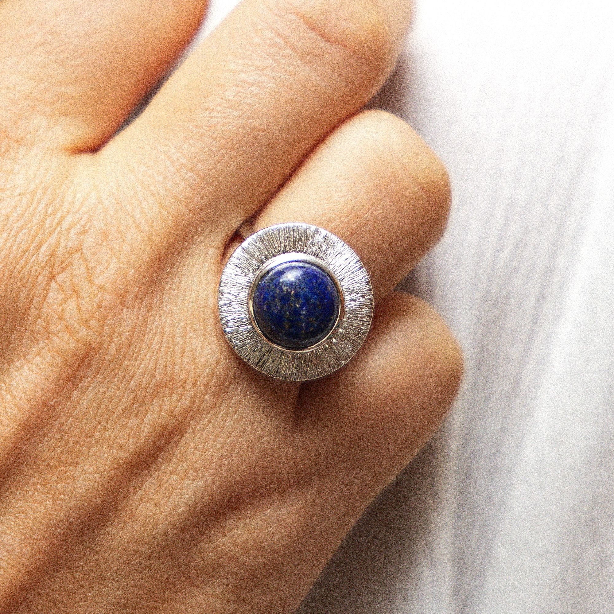 Zeeme Fingerring »Silber 925 rhodiniert glanz/matt mit echtem Lapis 10mm«