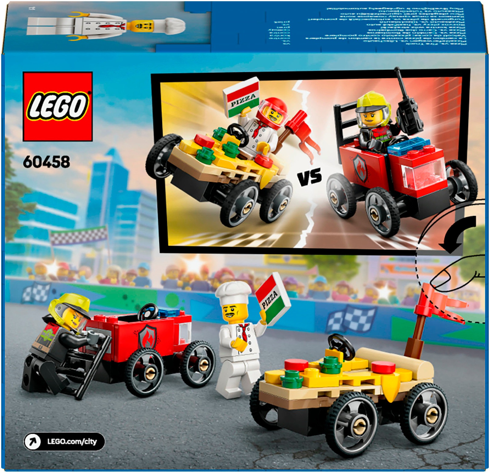 LEGO® Konstruktionsspielsteine »Pizzalieferwagen vs. Löschauto (60458), LEGO City«, (70 St.), Made in Europe