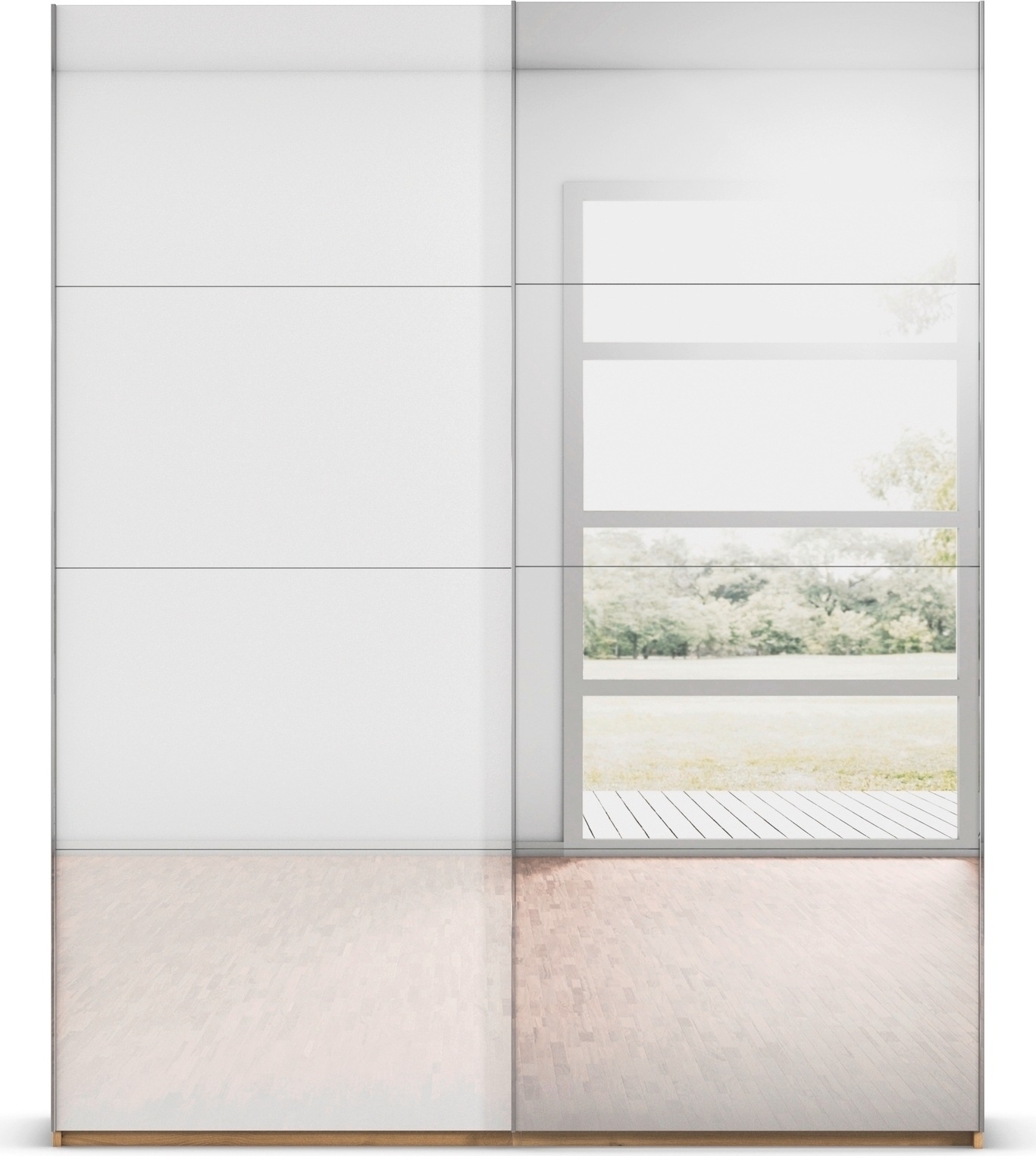 rauch Schwebetürenschrank »Kleiderschrank Schrank Garderobe Schlafzimmerschrank SCALE-FYRA«, edle viergeteilte Türen Spiegel/Glas-Mix viele Farben MADE IN GERMANY