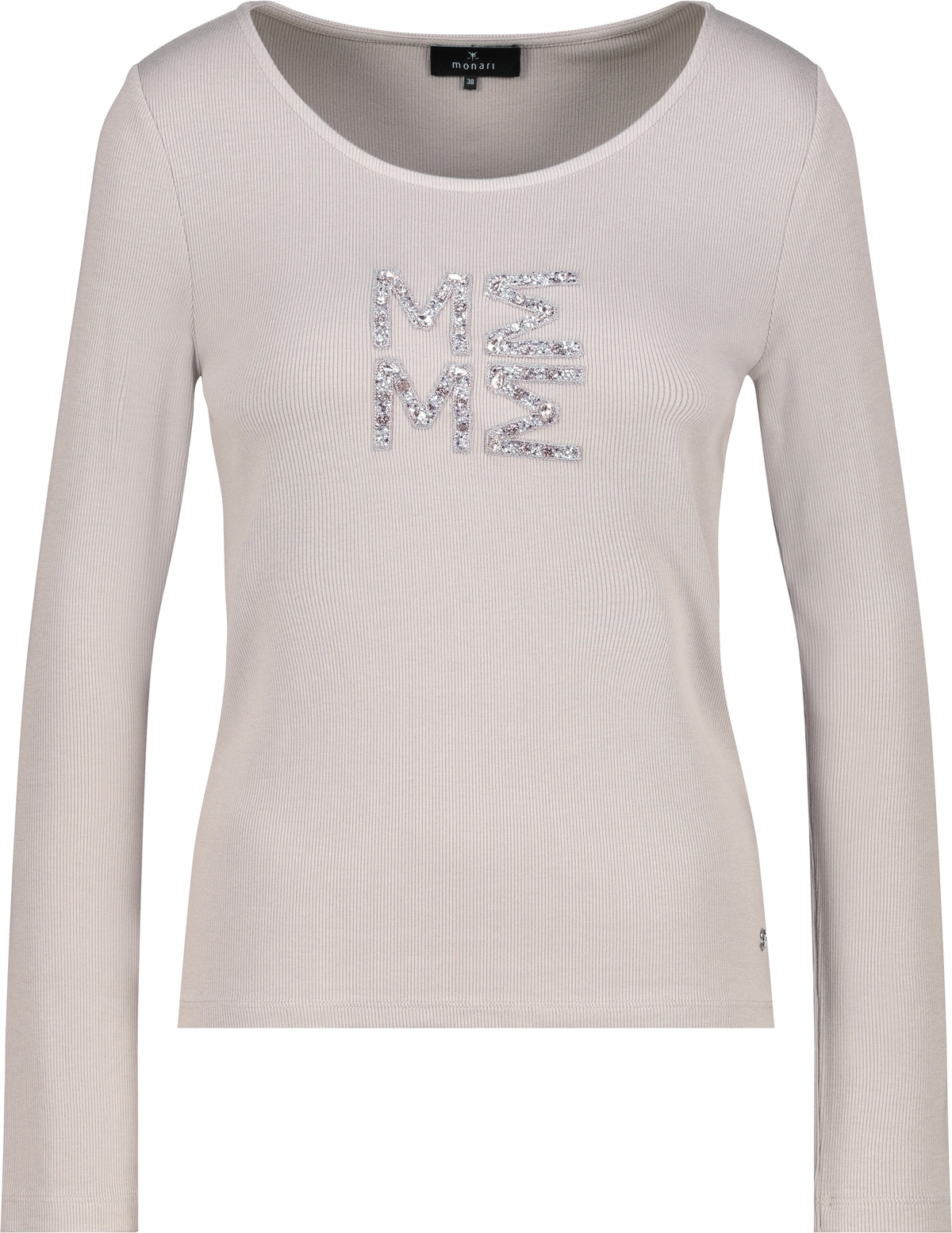 Monari Langarmshirt »Shirt Rippe + Schmuck«, Mit Rundhalsausschnitt
