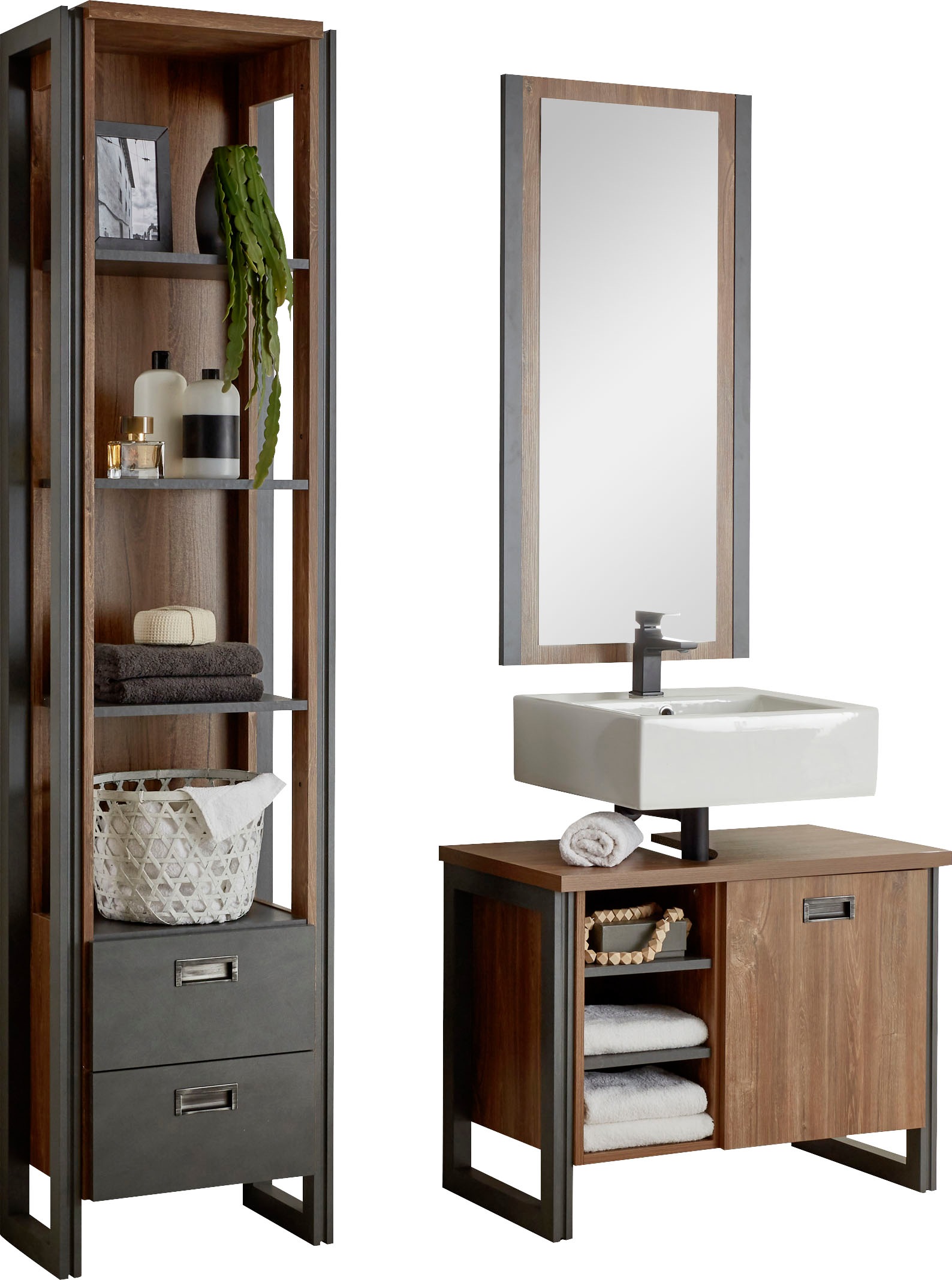 Home affaire Badmöbel-Set »Detroit, Bad im Industrialdesign, 3-teiliges Bad günstig online kaufen