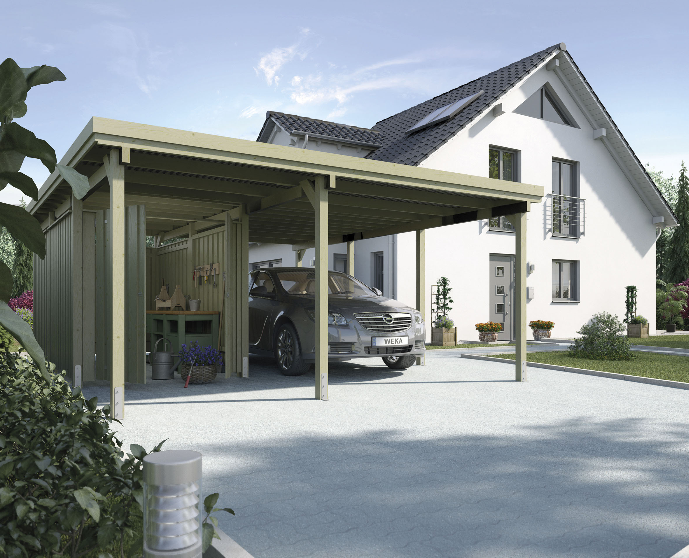 Weka Einzelcarport 607 Gr.2 inkl. XL Geräteraum 512 cm x 579 cm günstig online kaufen