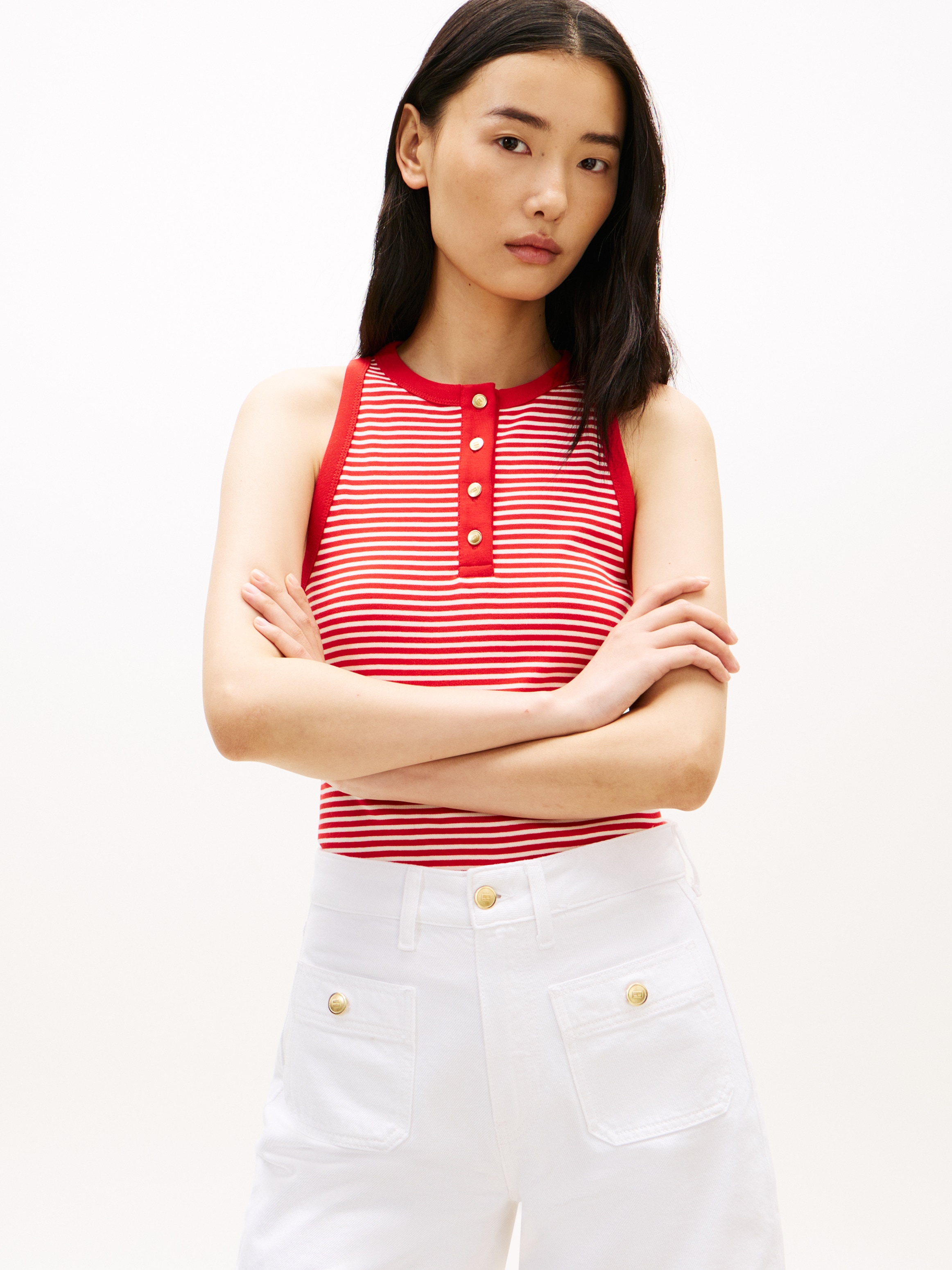 Tommy Hilfiger T-Shirt »GOLD BUTTON HENLEY TOP« mit kurzer Knopfleiste