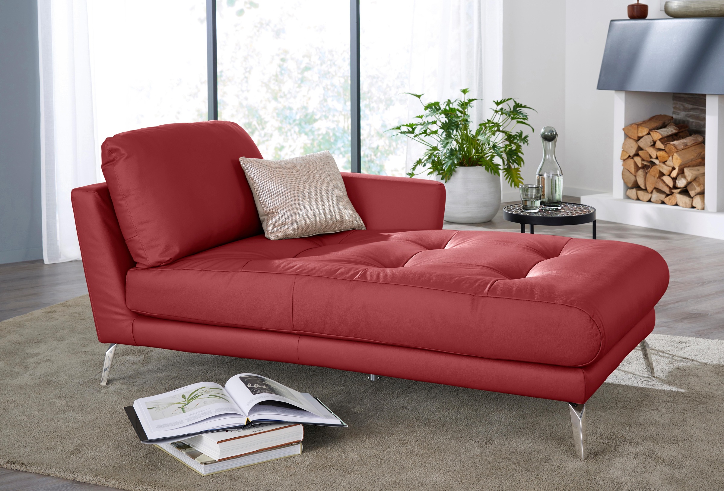 W.SCHILLIG Chaiselongue »softy«, mit dekorativer Heftung im Sitz, Füße Chrom glänzend