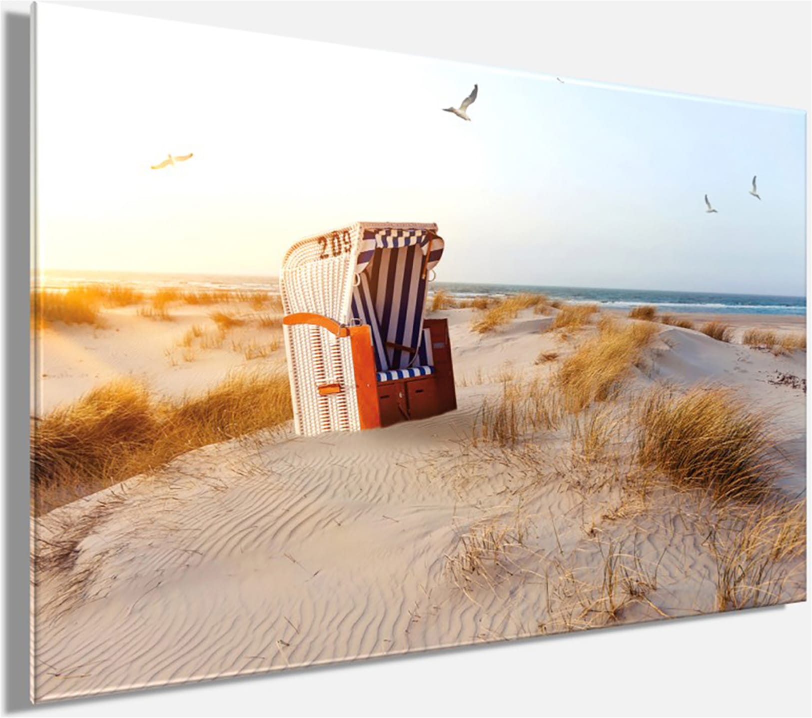 Bönninghoff Leinwandbild »Wandbild STRANDKORB 60x90 cm – Leinwandbild Keilrahmen Deko modern« Landschaft | Meer | Meer Bilder | Natur | Strand | Strandbilder 1 Stk. tlg. auf Keilrahmen gespannt