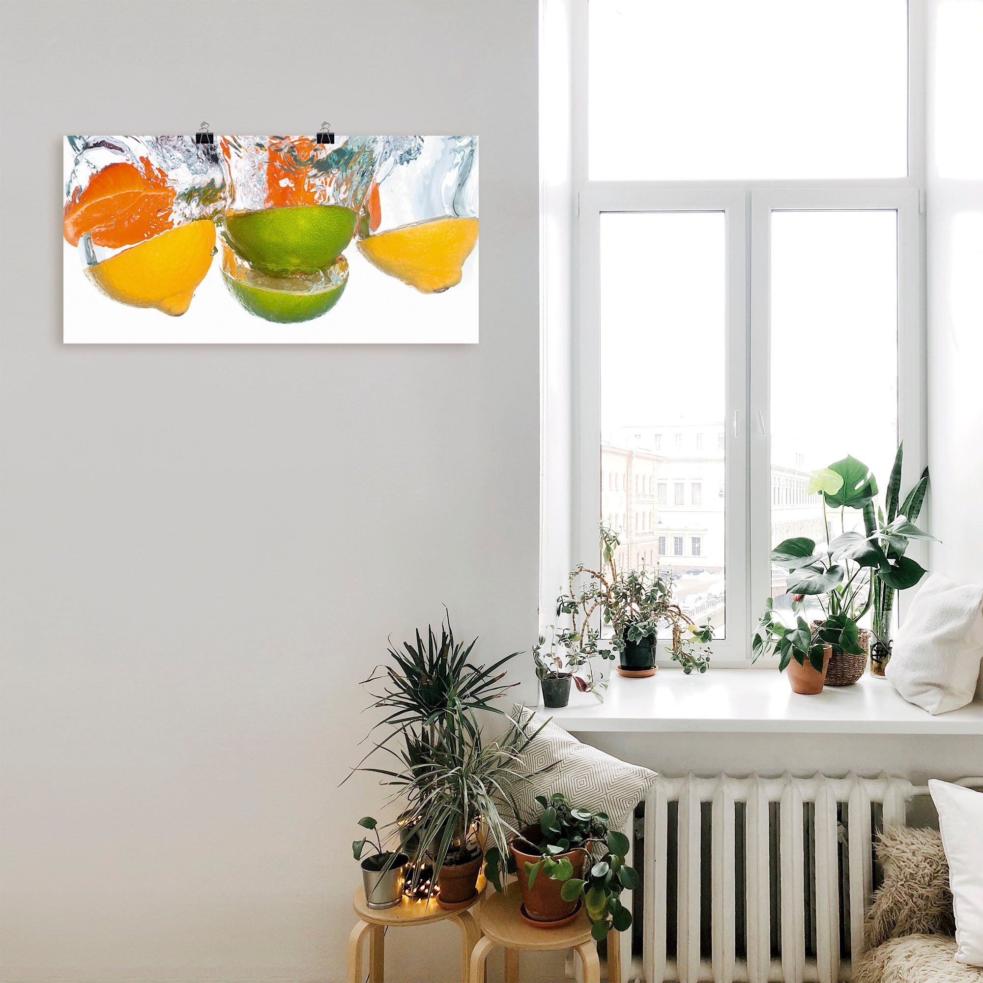 Artland Wandbild »Zitrusfrüchte fallen in klares Wasser«, Lebensmittel, (1 St.), als Leinwandbild, Poster, Wandaufkleber in verschied. Größen