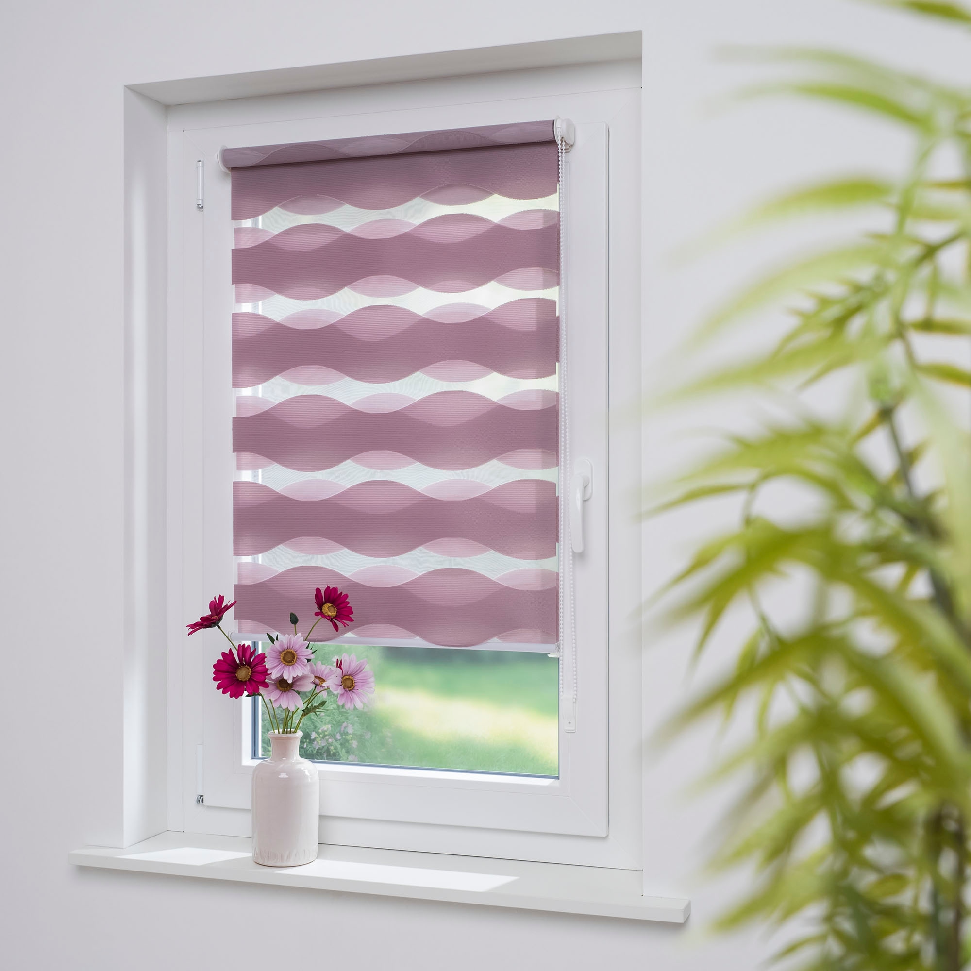 Liedeco Doppelrollo »Wave«, Lichtschutz, ohne Bohren, freihängend, Klemmfix-DUO-Rollo, Doppelrollo "Wave"