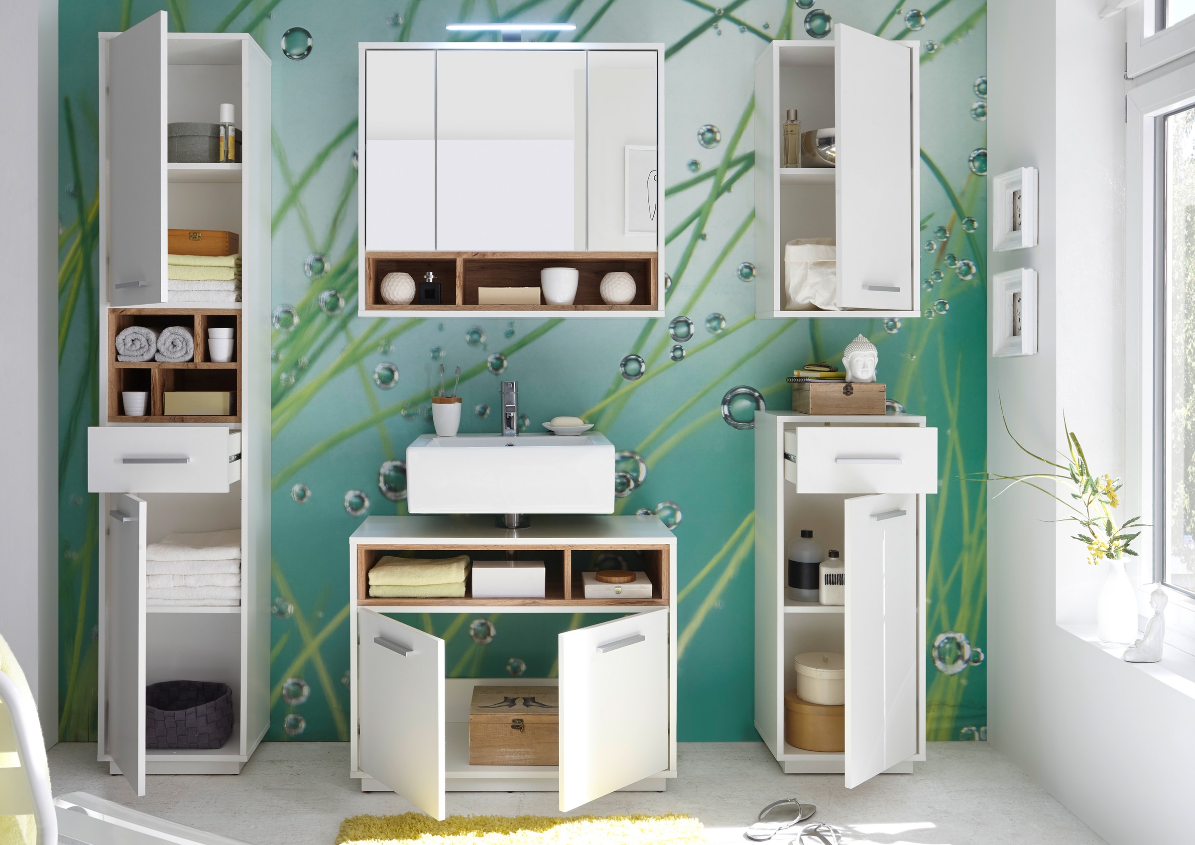 BASIC by Balculina Badmöbel-Set »Mila, Badezimmerset BxHxT 156x191x40 cm«, (5 St.), Breite 156 cm,Badezimmerset 5-tlg, FSC-Mix 70%