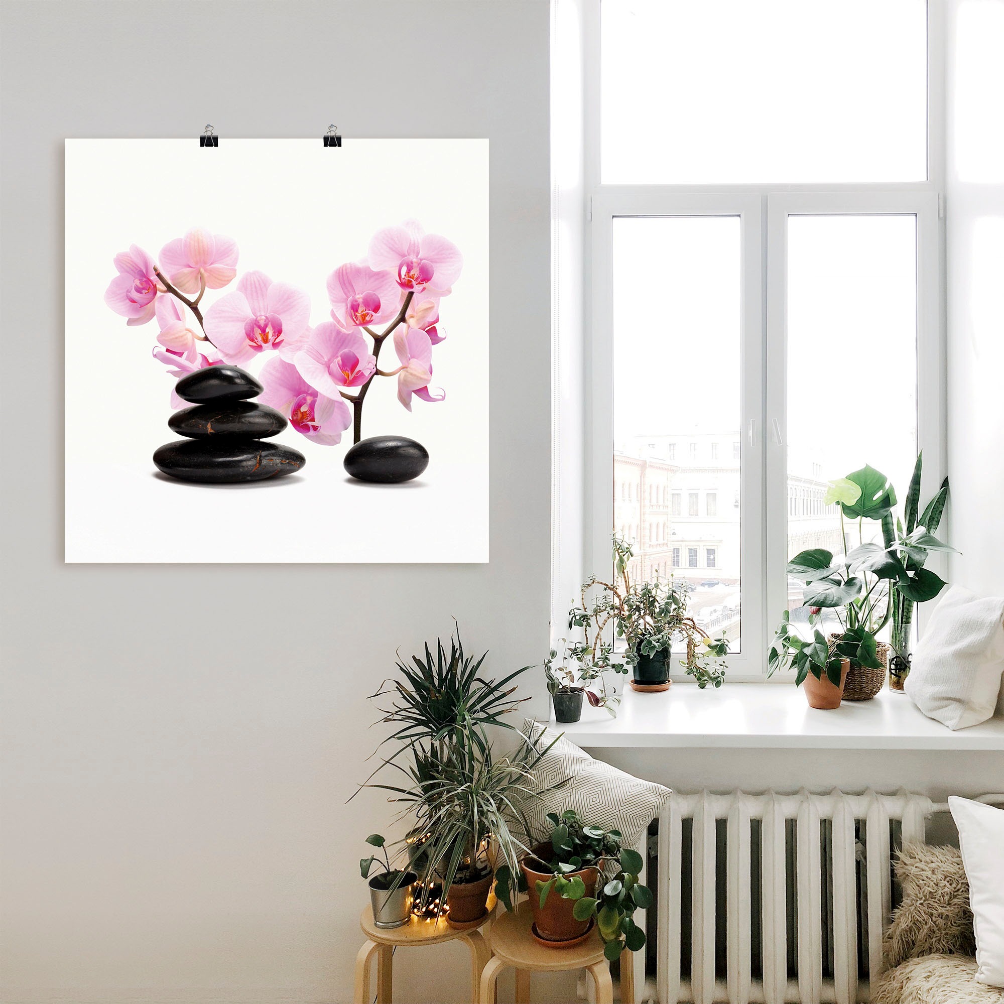 Artland Wandbild »Schwarze Steine und pink Orchidee«, Zen, (1 St.), als Lei günstig online kaufen