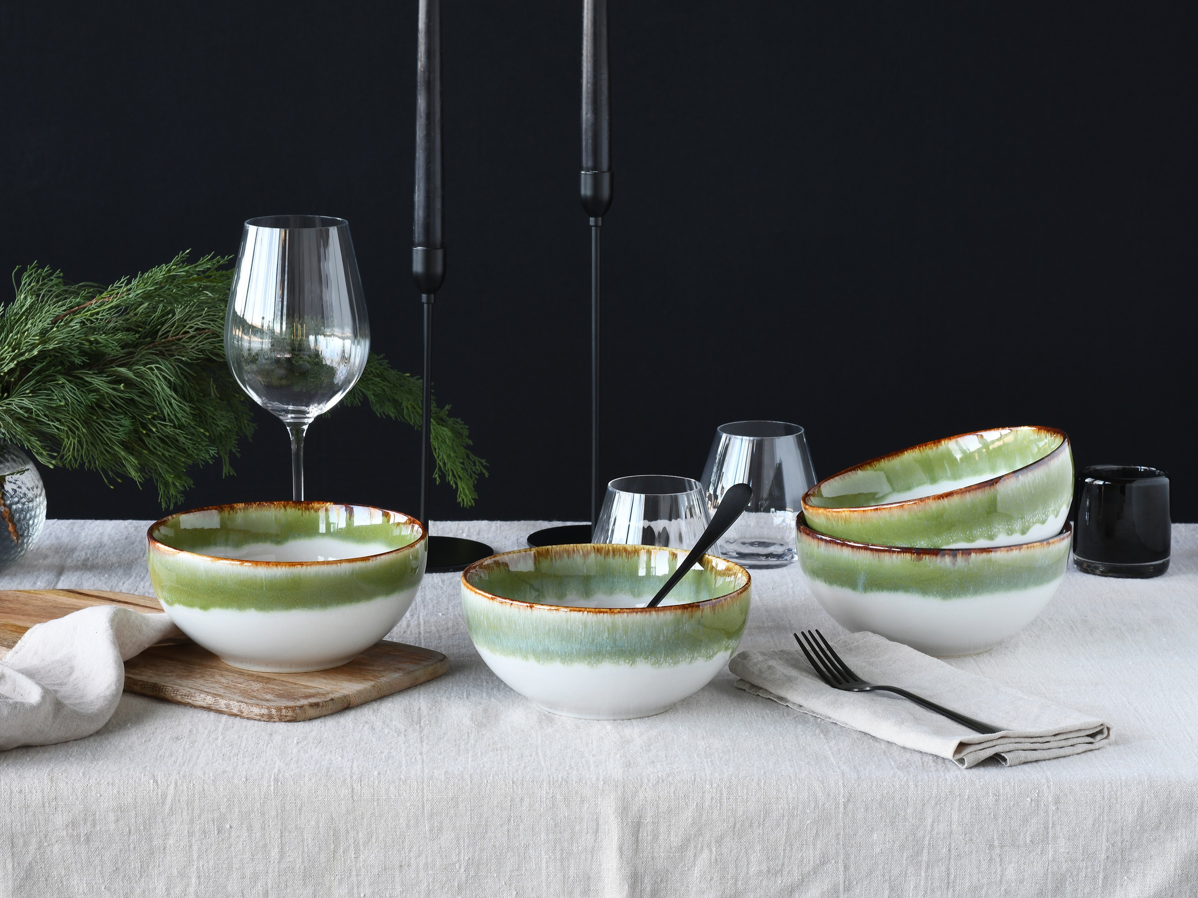 CreaTable Schale »Cascade, Buddha Bowl 17,5 cm 4-tlg«, 4 tlg., aus Steinzeug, Rekativglasur, Healthy Food