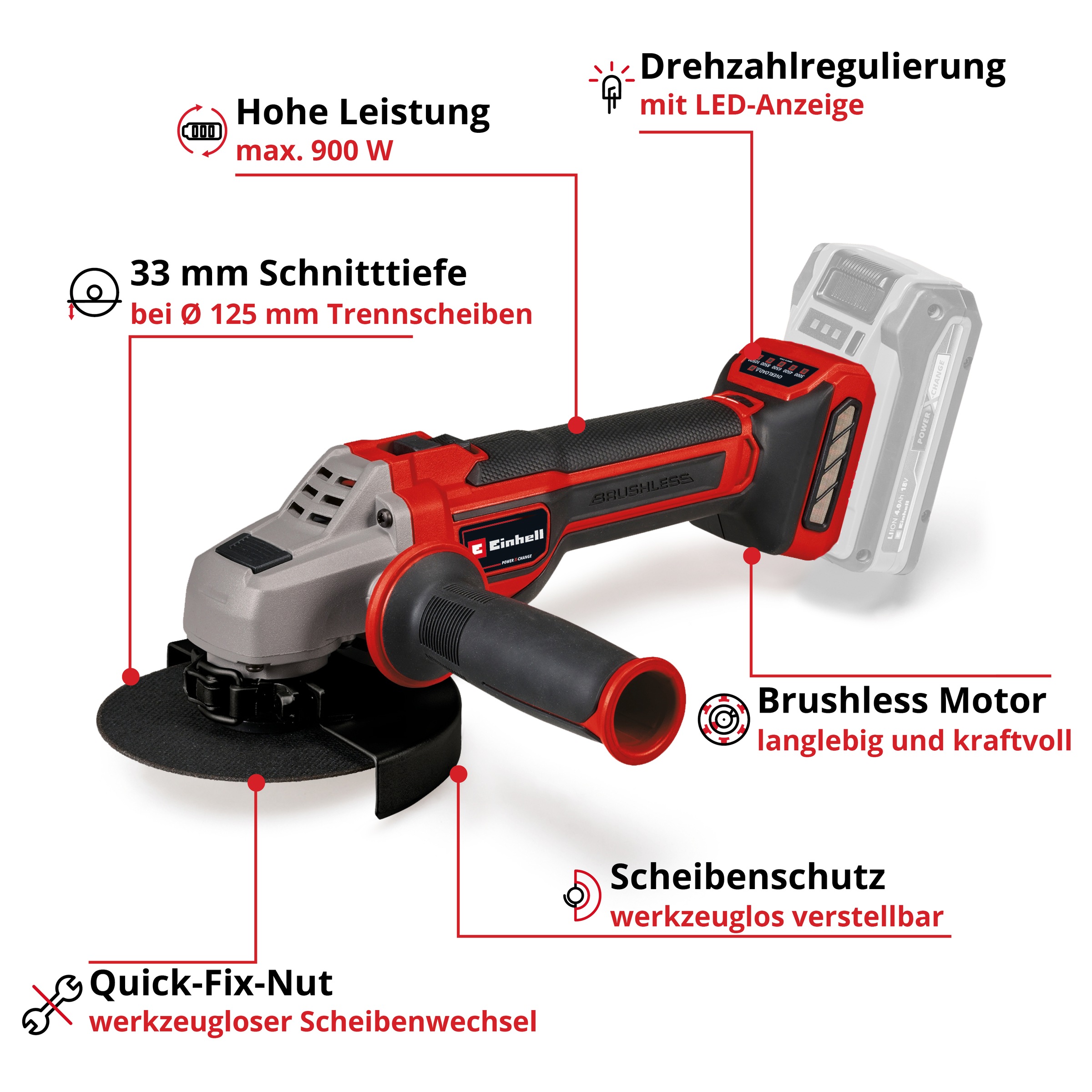 Einhell Akku-Winkelschleifer »TP-AG 18/125 CE Q Li - Solo«, ohne Akku und Ladegerät