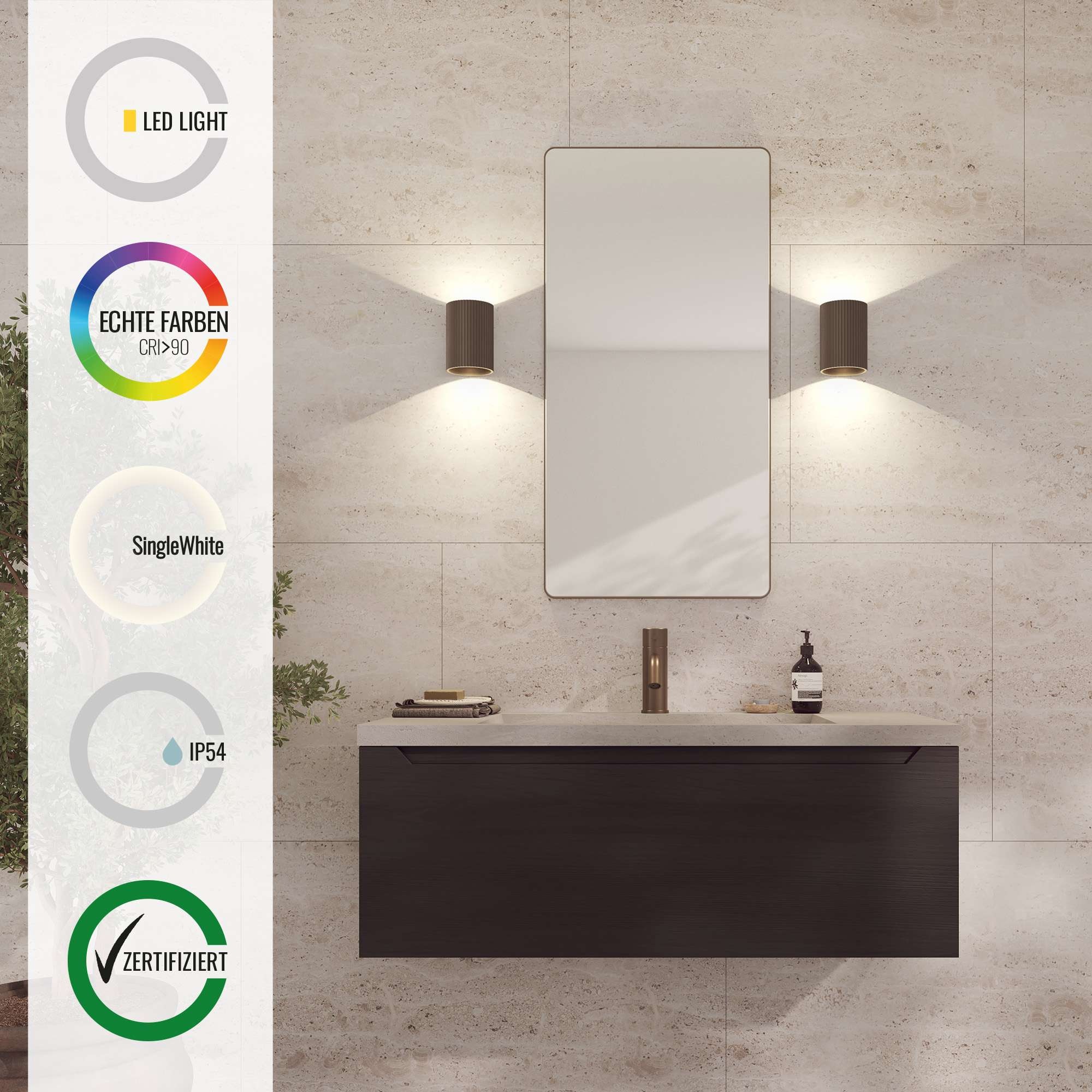 Loevschall Wandleuchte »Sekvens LED Wandleuchte, Wandlampe für Küche, Bad, Flur & Wohnzimmer«, Leuchtmittel LED-Modul | LED fest integriert, Stilvoll & modern, Wasserdicht, Auf und ab Einstellbar