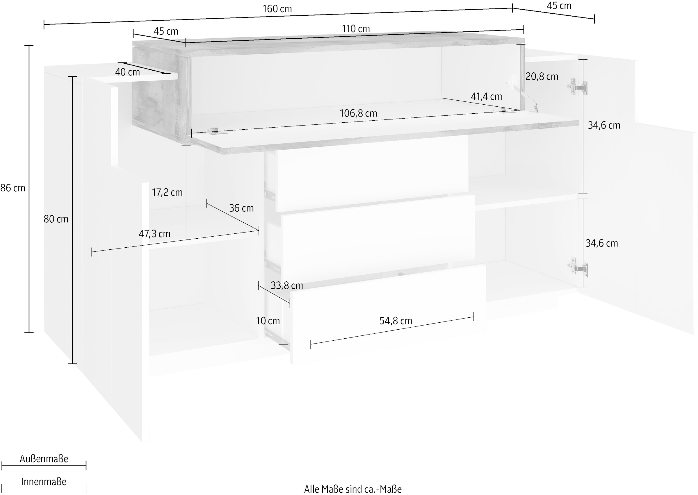 INOSIGN Kommode »Coro, Kommode, Schrank, Kredenz, grifflos«, 1 Klappe,2 Türen,3 Schubkästen Doppeltiefe Hochglanz Front Breite 160