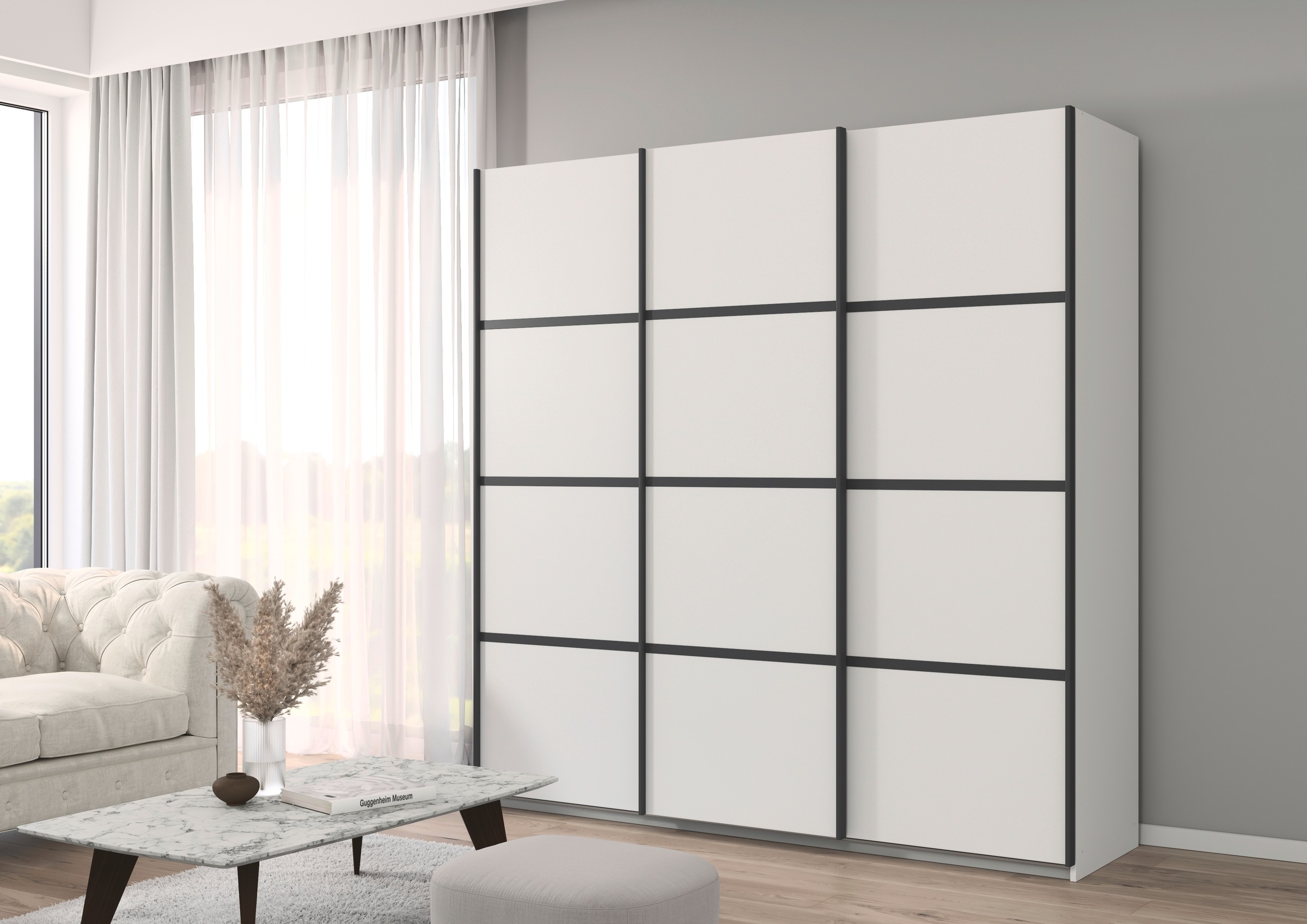 rauch Kleiderschrank »Schwebetürenschrank Garderobe Schrank TOP ANGEBOT Avola«, (in 3 verschiedenen Ausstattungen BASIC/CLASSIC/PREMIUM), mit eleganten Zierleisten in Chrom, Schwarz oder Weiß MADE IN GERMANY