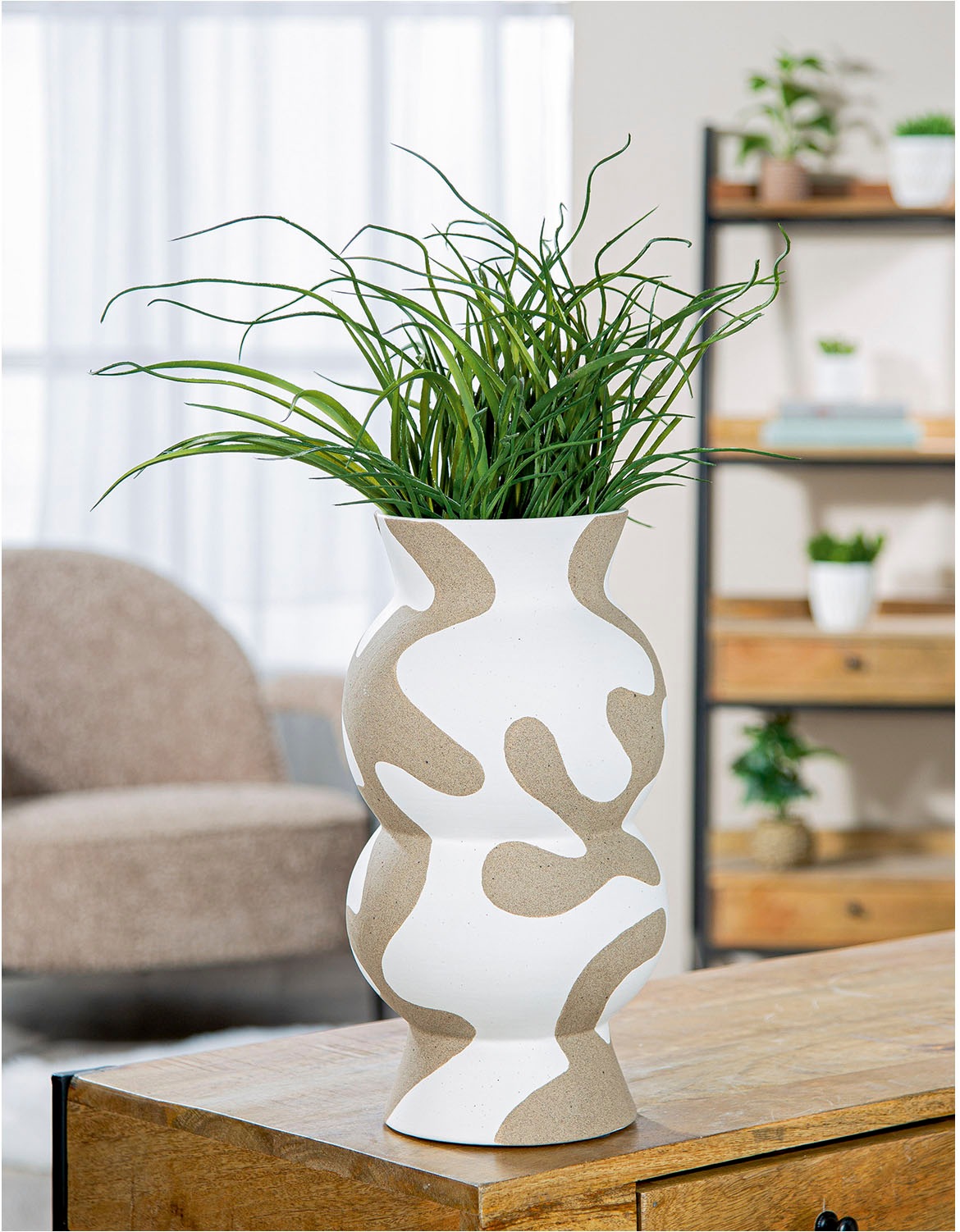 GILDE Tischvase »Vase rund Areno beige; weiß H. 35 cm«, (1 St.) günstig online kaufen