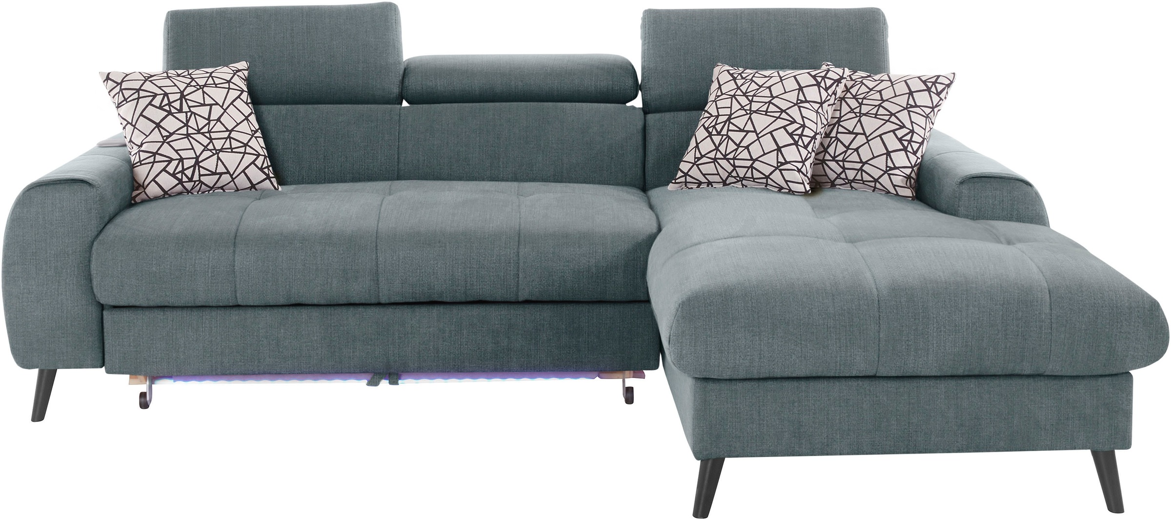 COTTA Ecksofa »Mia L-Form mit 3 Zierkissen«, wahlweise mit Bettfunktion, Bettkasten, Beleuchtung & Wireless-Charger