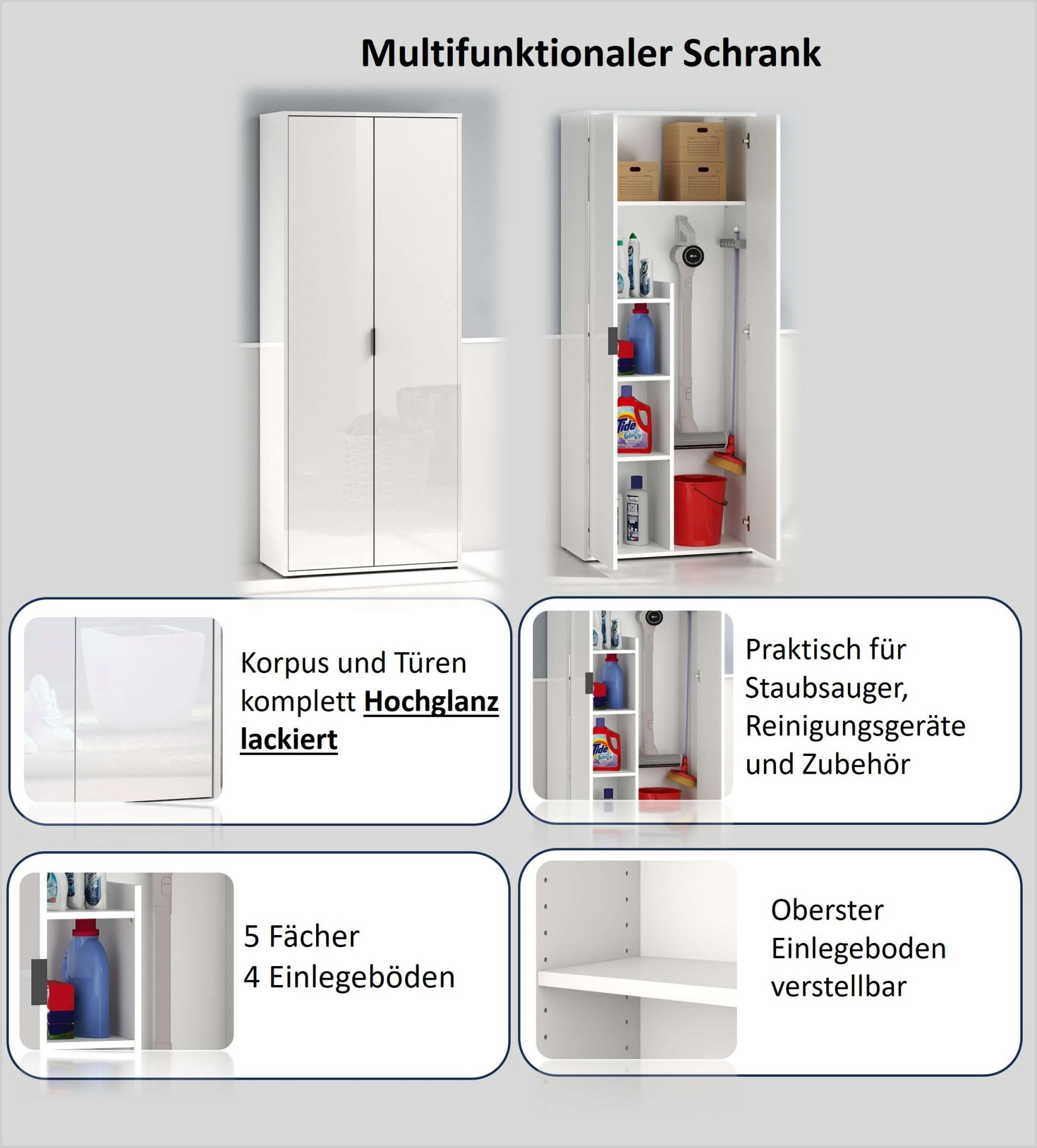 INOSIGN Mehrzweckschrank »Stauraumschrank , Breite 72,5 cm , Höhe 178 cm« 1 Stk. tlg. 2-türiger Schrank, 3 kleine + 1 großer Boden, hochglanz lackiert