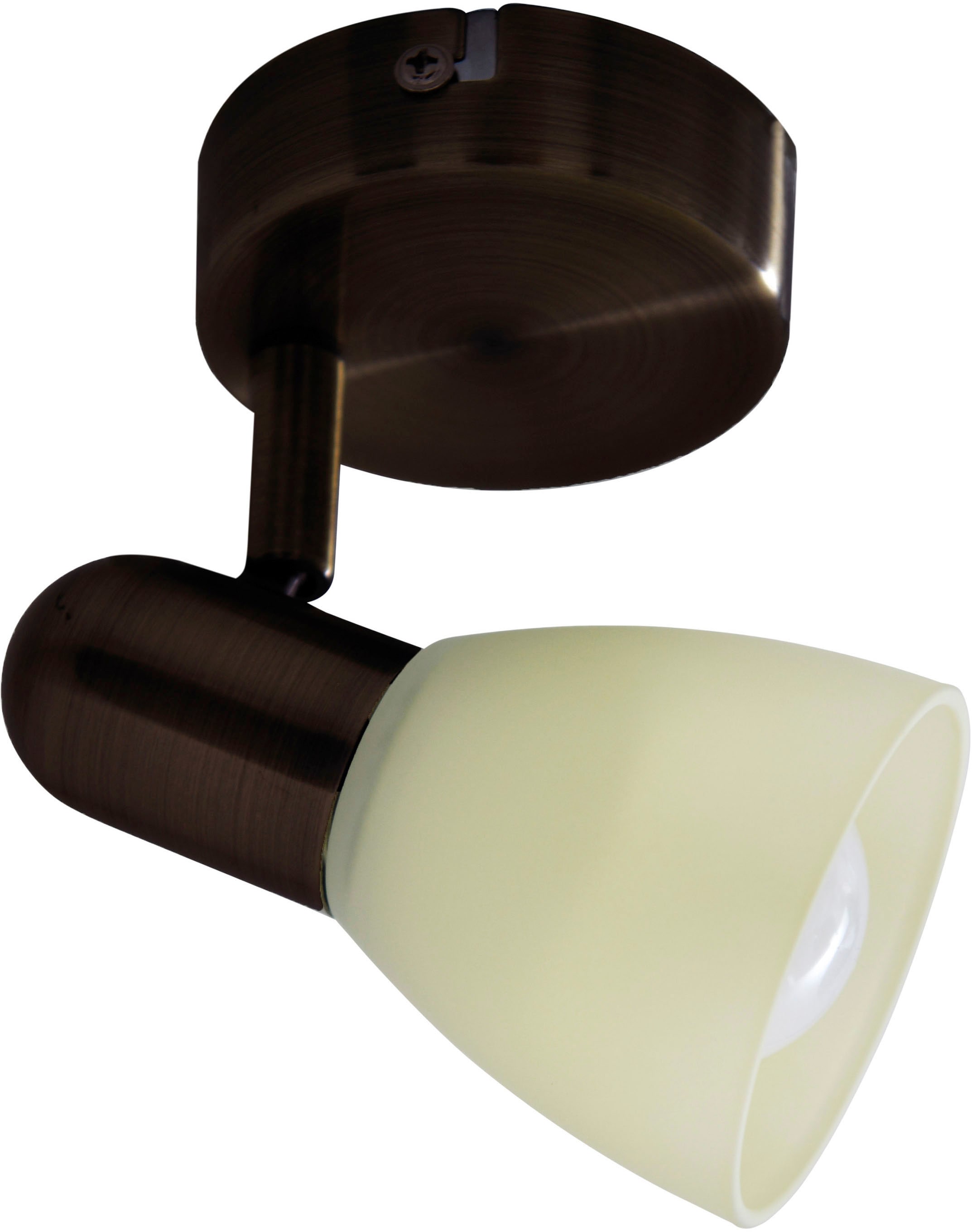 näve LED Deckenspot »Mestre«, 1 flammig-flammig, 1er LED Wand-u. Deckenspot, E14, braun, Glasschirm weiß
