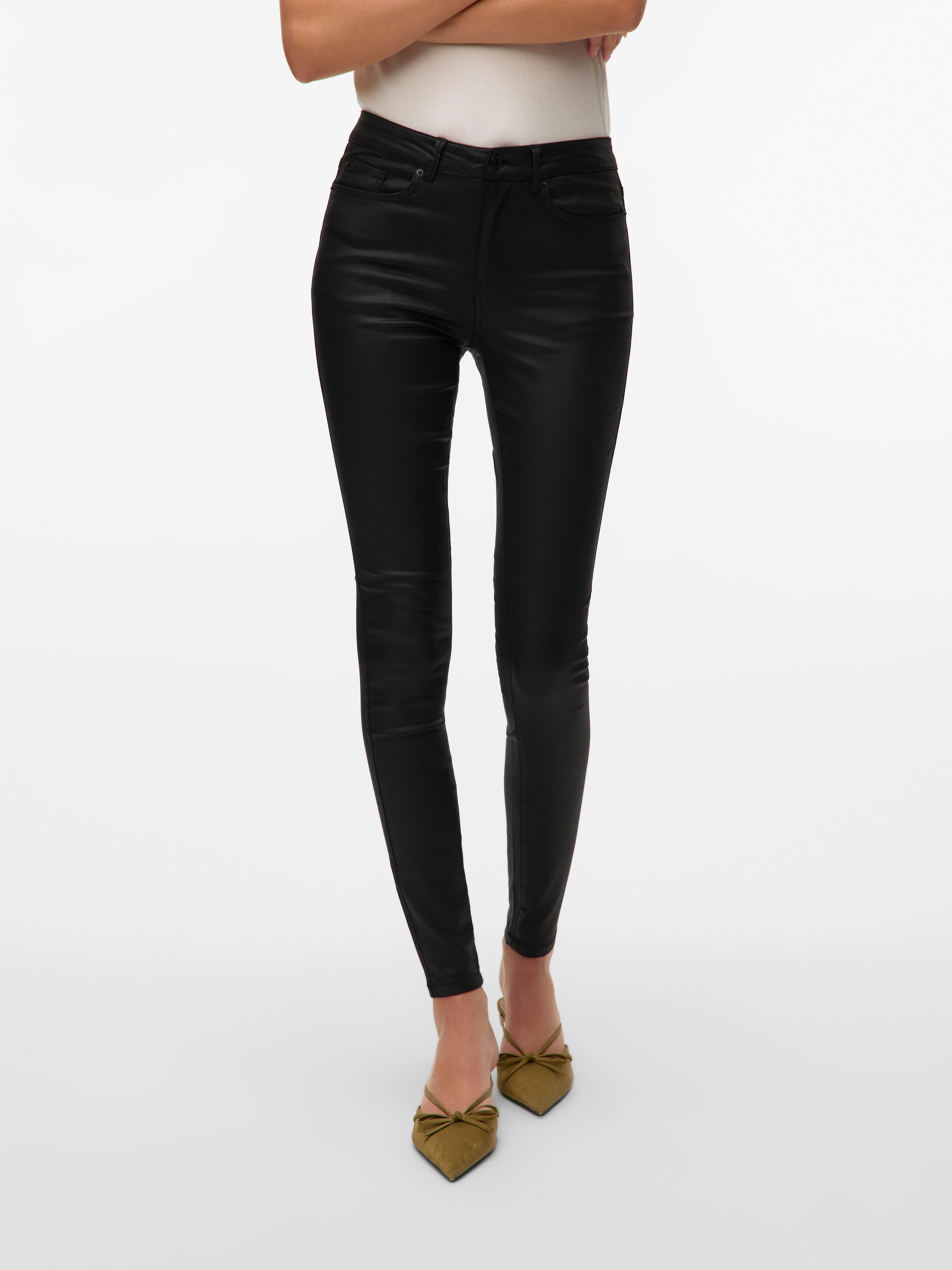 Vero Moda Skinny-fit-Jeans »VMFLASH MR SKINNY COATED PANTS NOOS«, mit beschichteter Lederimitat Optik
