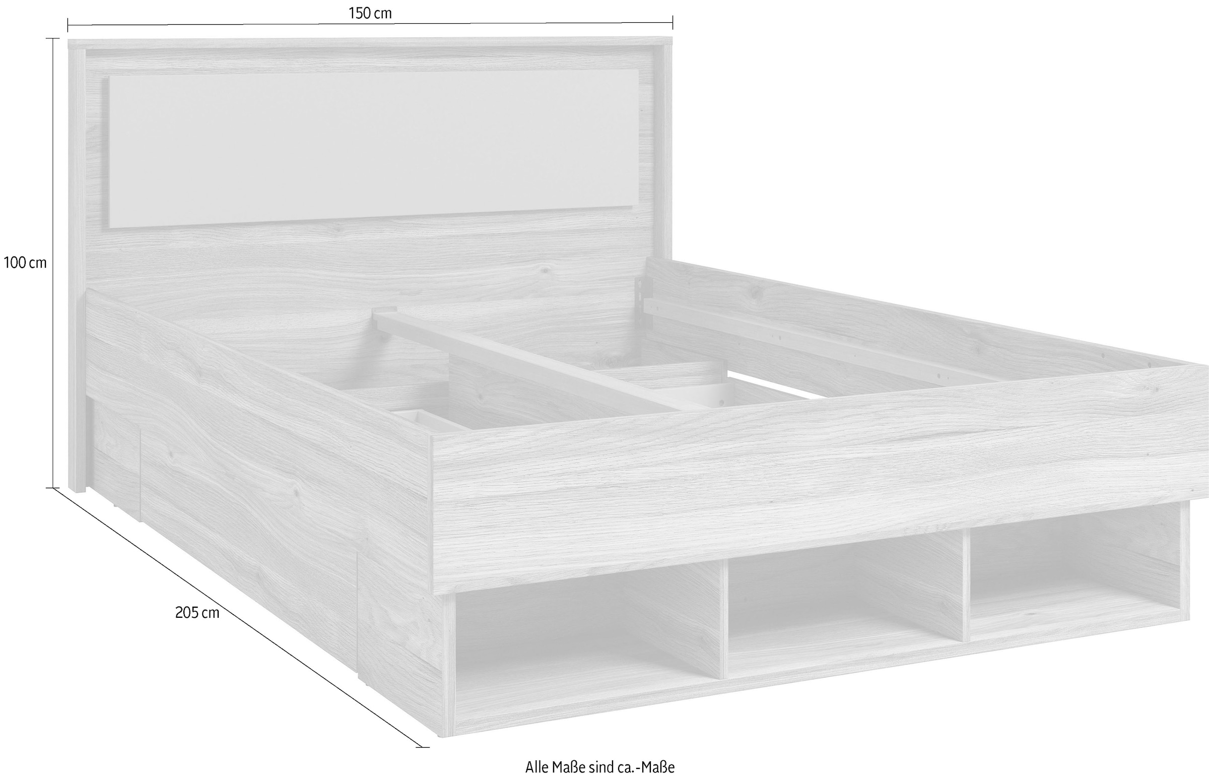 Home affaire Bettgestell »Wharton, 140, 160 oder 180cm Breite, Made in Europe«, (mit oder ohne Stauraumschubladen), Doppelbett mit offenen Regalen, FSC-zertifizierter Holzwerkstoff