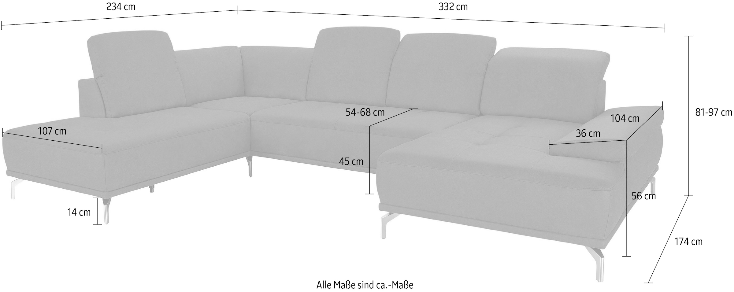 Places of Style Wohnlandschaft »Caluna«, Inkl.Sitztiefenverstellung