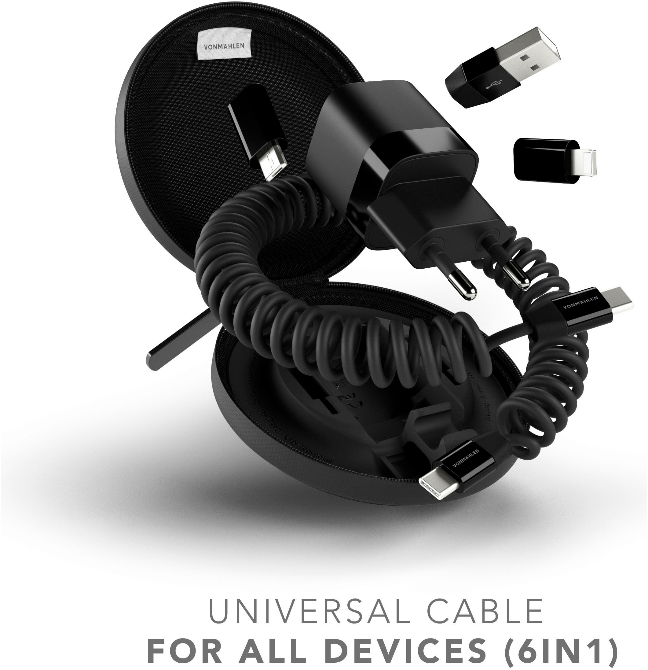 VONMÄHLEN USB-Kabel »allroundo GaN - All-in-One Ladekabel + GaN Charger«, 120cm, Adapter: USB-A, Mikro-USB und Lightning