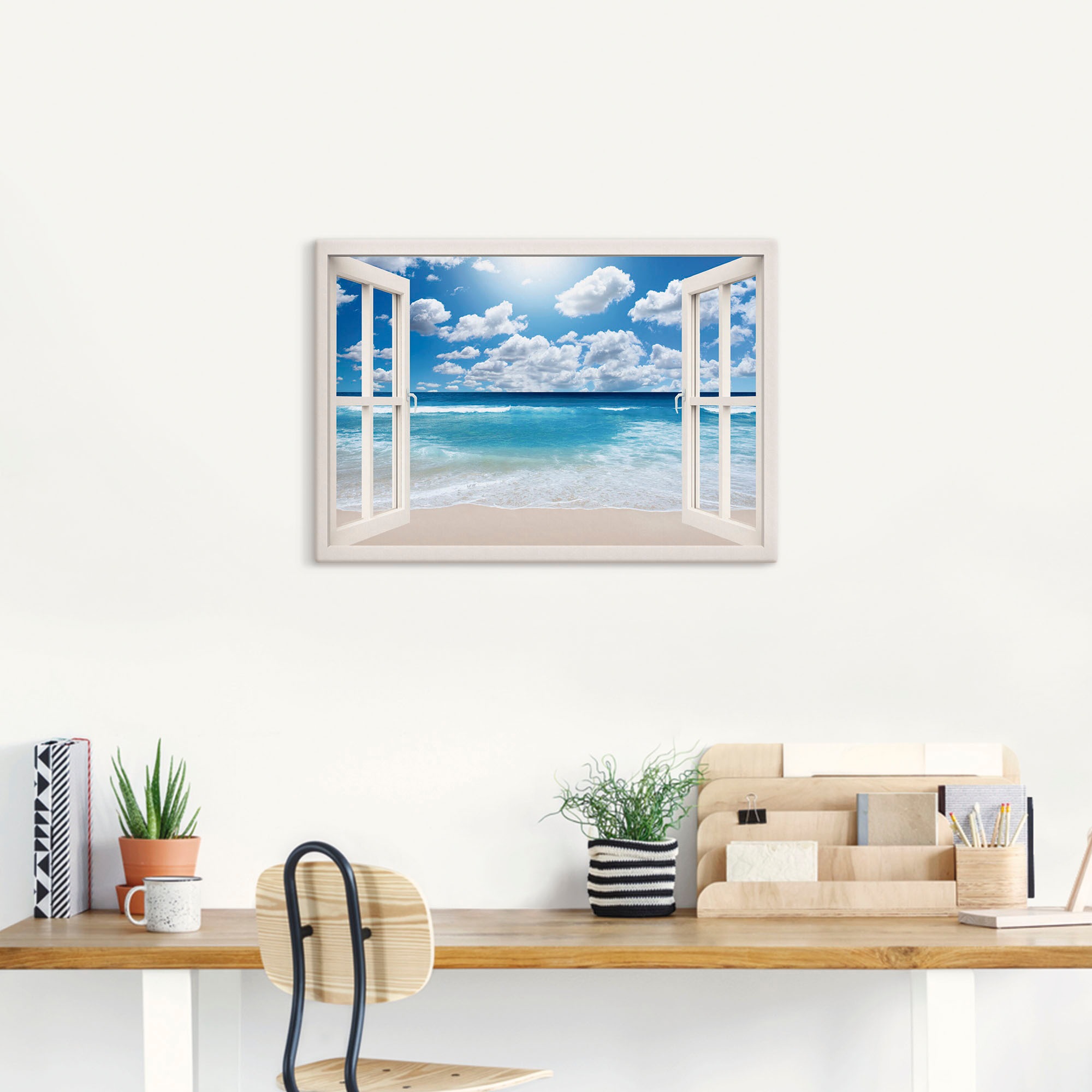 Artland Wandbild »Fensterblick Großartige Strandlandschaft«, Fensterblick, (1 St.), als Leinwandbild, Poster, Wandaufkleber in verschied. Größen