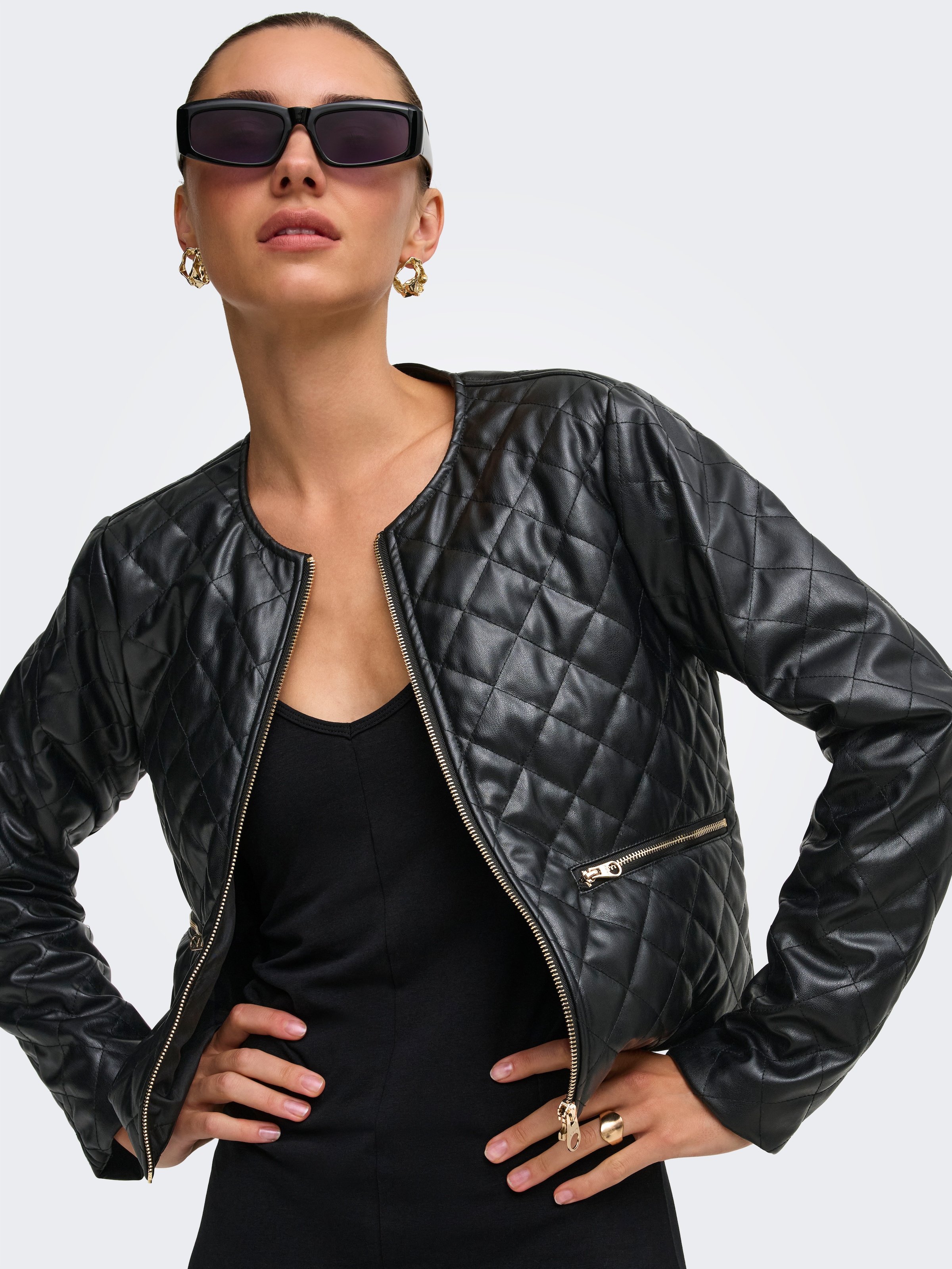 ONLY Lederimitatjacke »ONLJACKIE FAUX LEATHER JACKET CC OTW« Lederimitat, gesteppte Optik, Reißverschlusstaschen