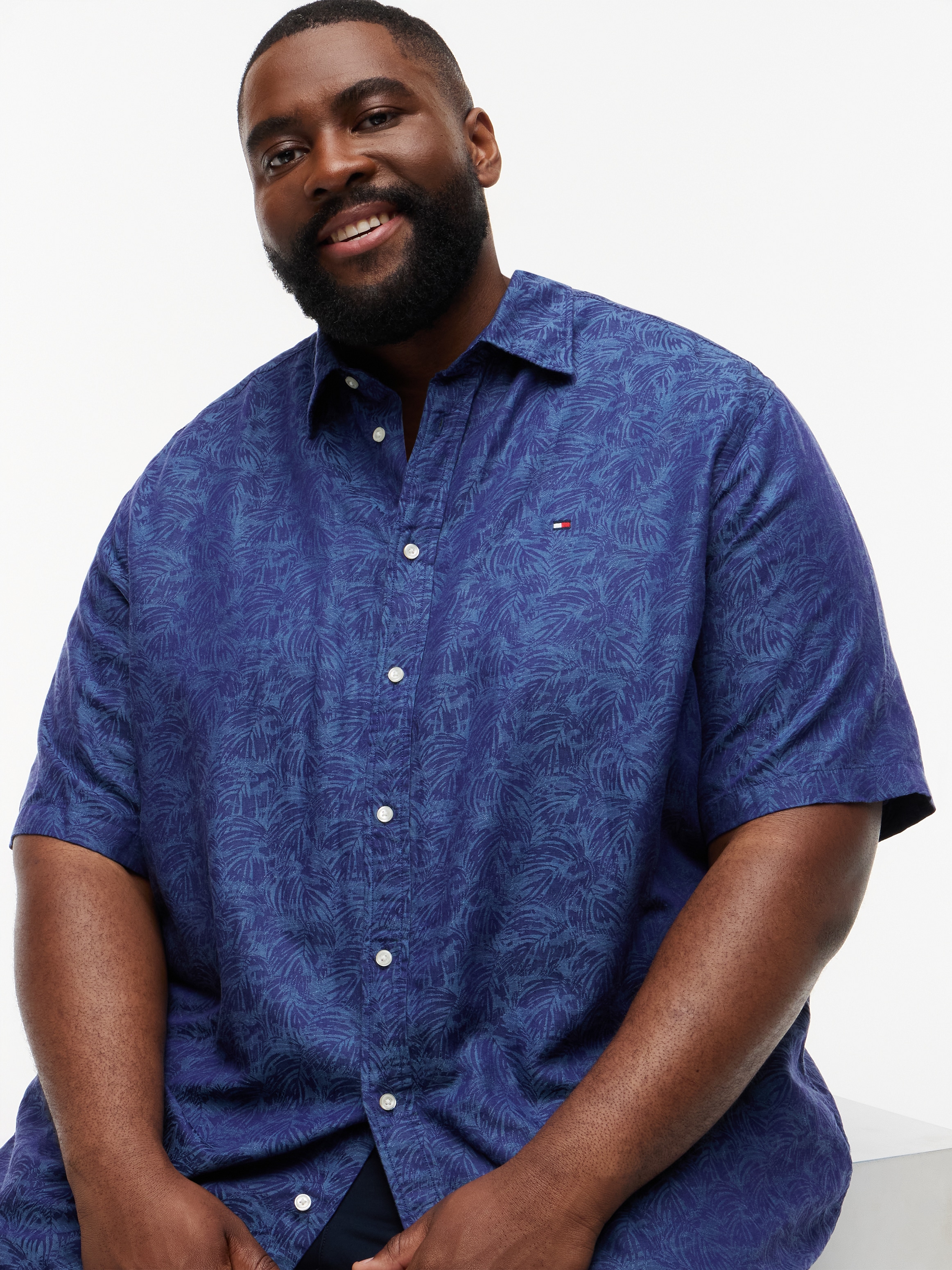 Tommy Hilfiger Big & Tall Kurzarmhemd »BT-LI TENCEL JAQUARD« Große Größen, Kentkragen, regular fit