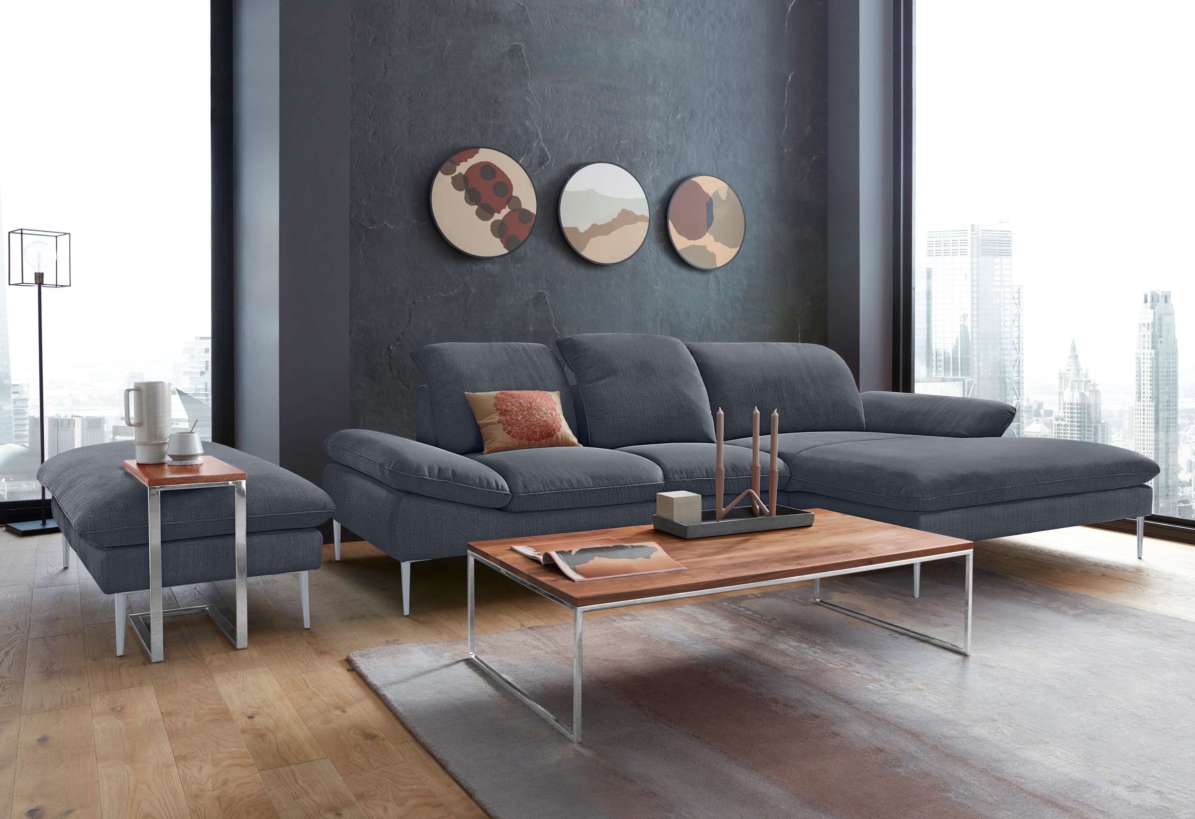 W.SCHILLIG Ecksofa »enjoy&MORE, Designsofa, elegant und bequem, L-Form«, mit Sitztiefenverstellung, Füße silber matt, Breite 310 cm