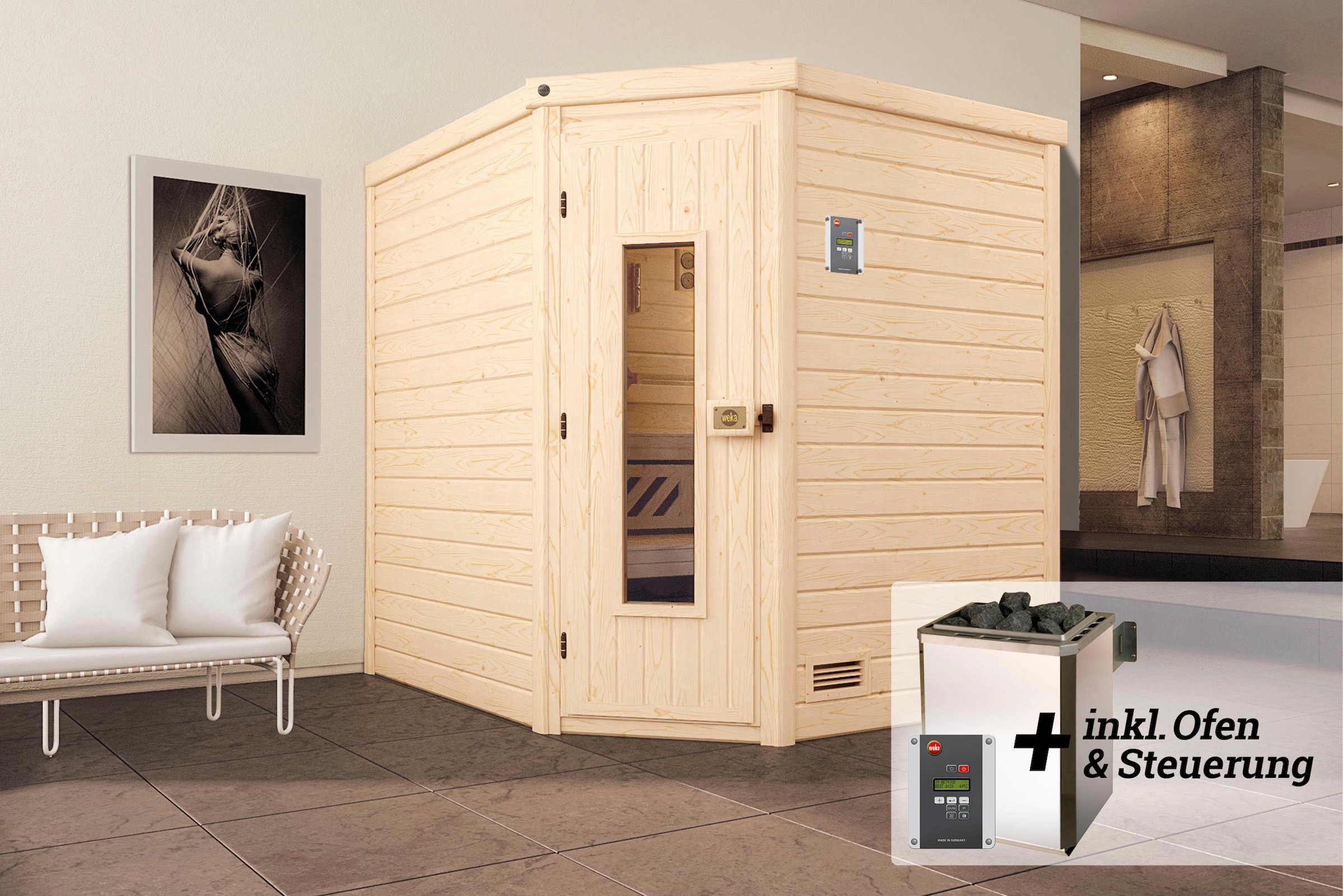 weka Sauna »Turku« Set,  7,5 kW-Ofen mit digitaler Steuerung